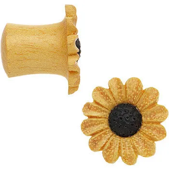 00 Gauge Organic Blonde Wood Fresh SunFlower Saddle Plug Set