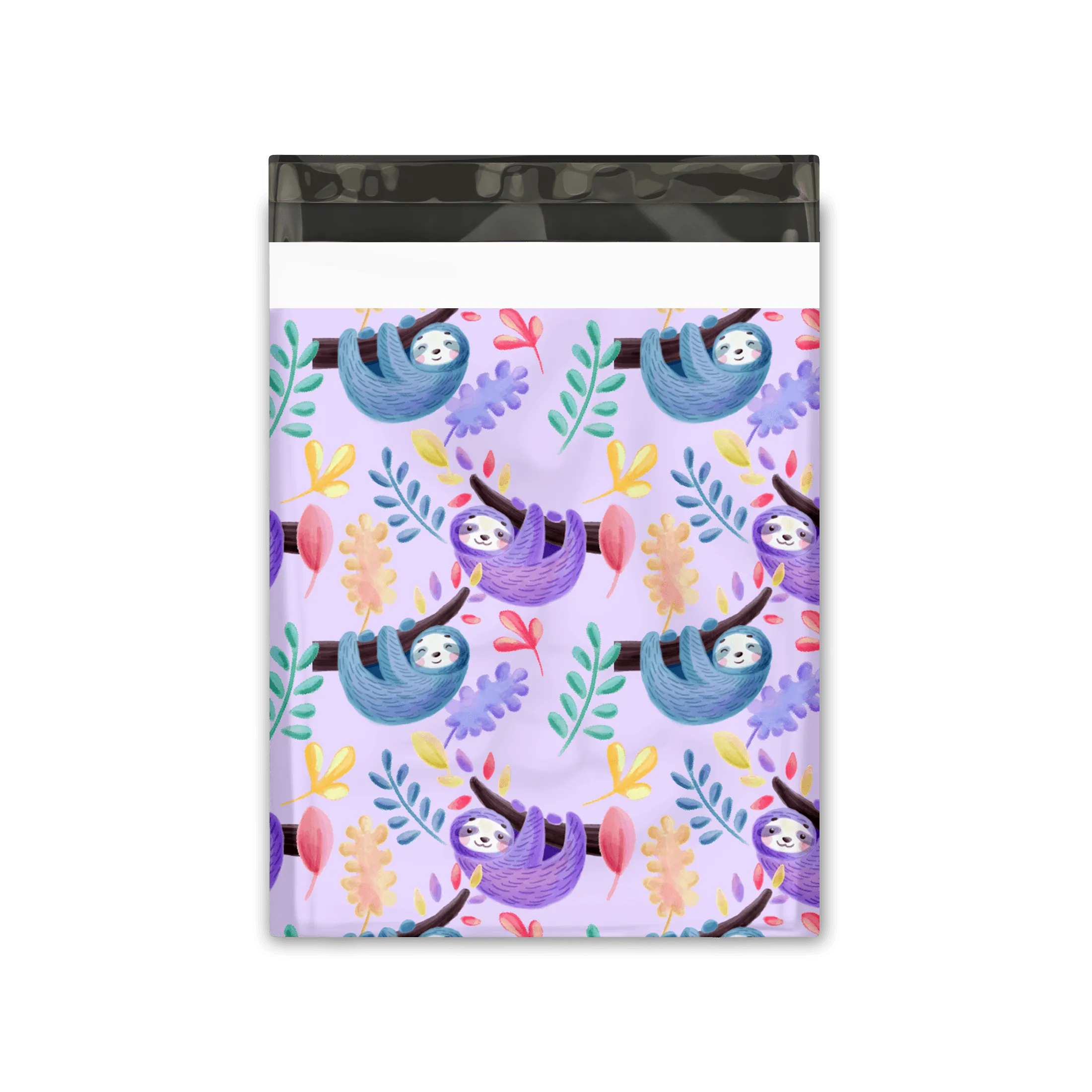 10x13 Purple Sloths Designer Poly Mailers Shipping Envelopes Premium Printed Bags