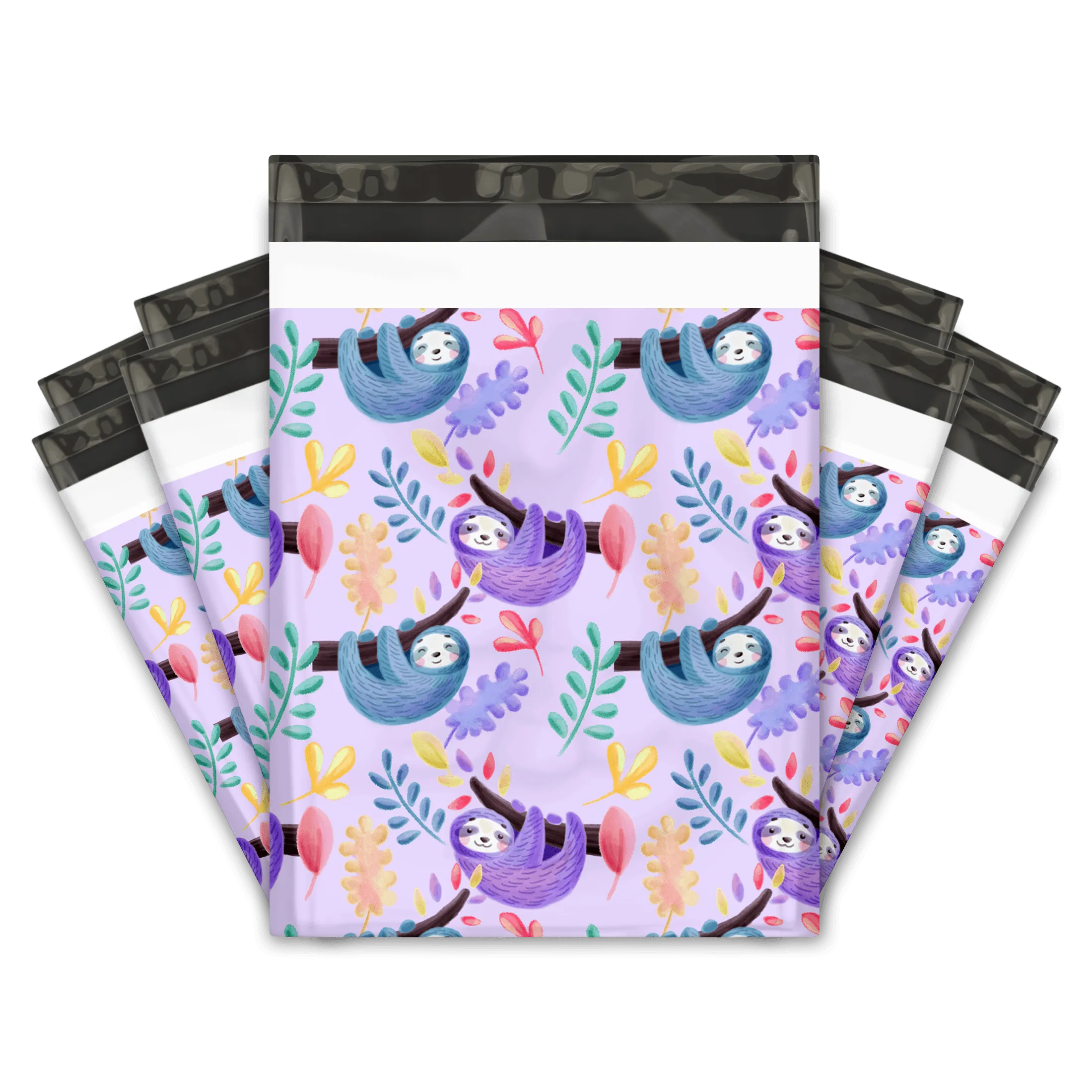 10x13 Purple Sloths Designer Poly Mailers Shipping Envelopes Premium Printed Bags