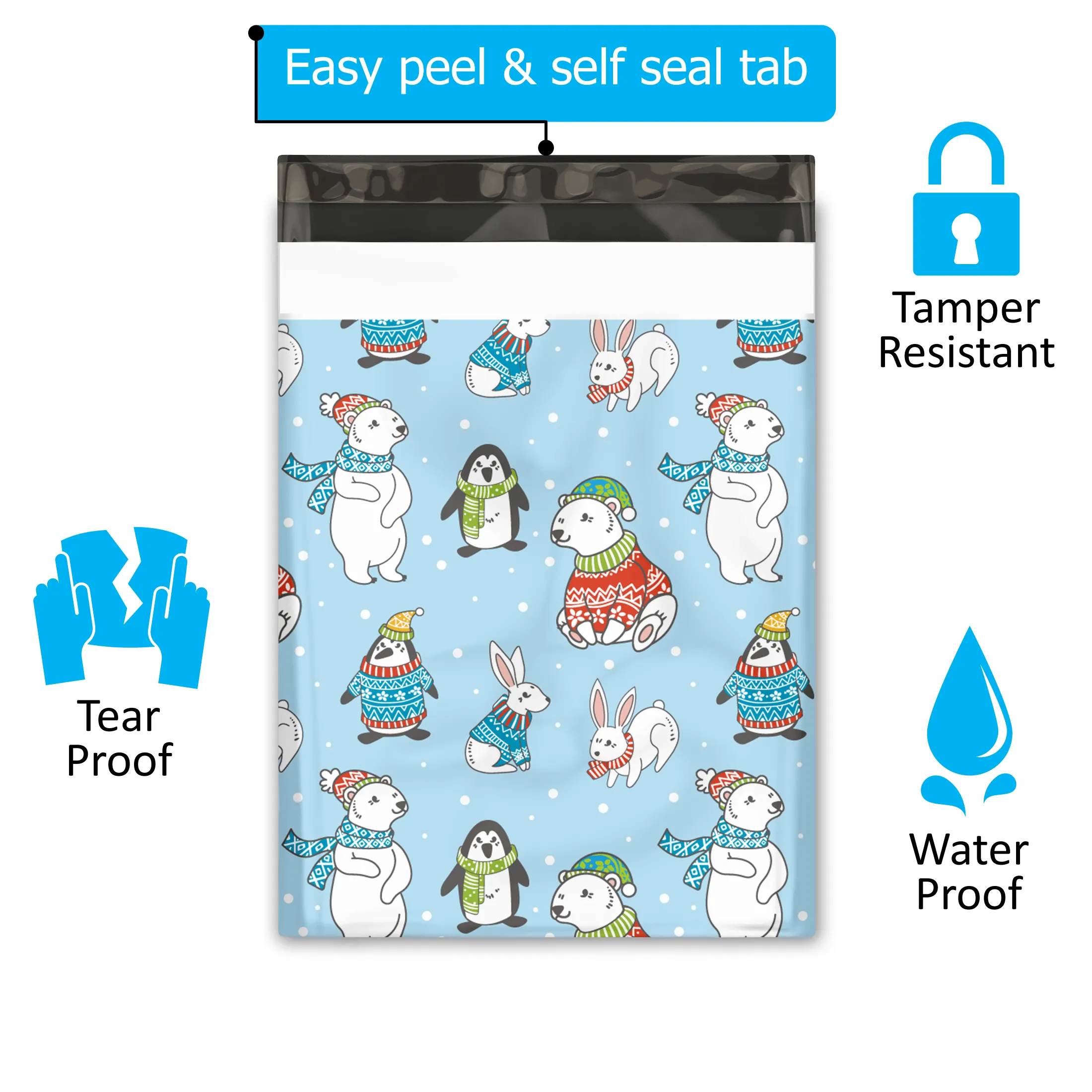 10x13 Winter Animals Designer Poly Mailers Shipping Envelopes Premium Printed Bags