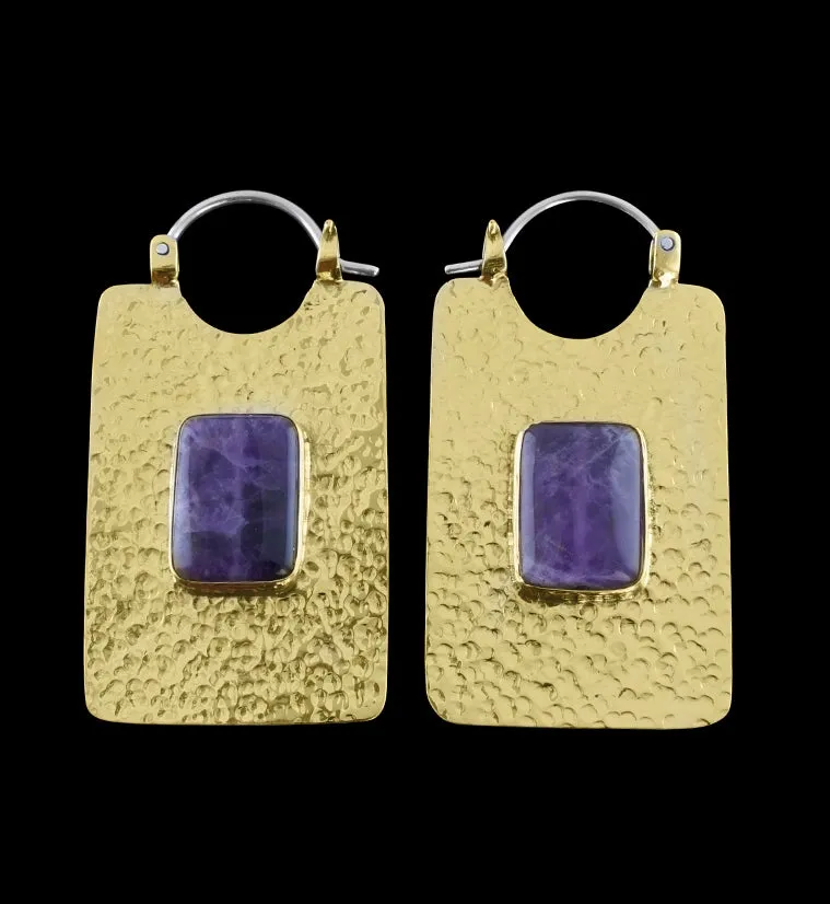 14G Obverse Amethyst Stone Brass Hangers - Earrings