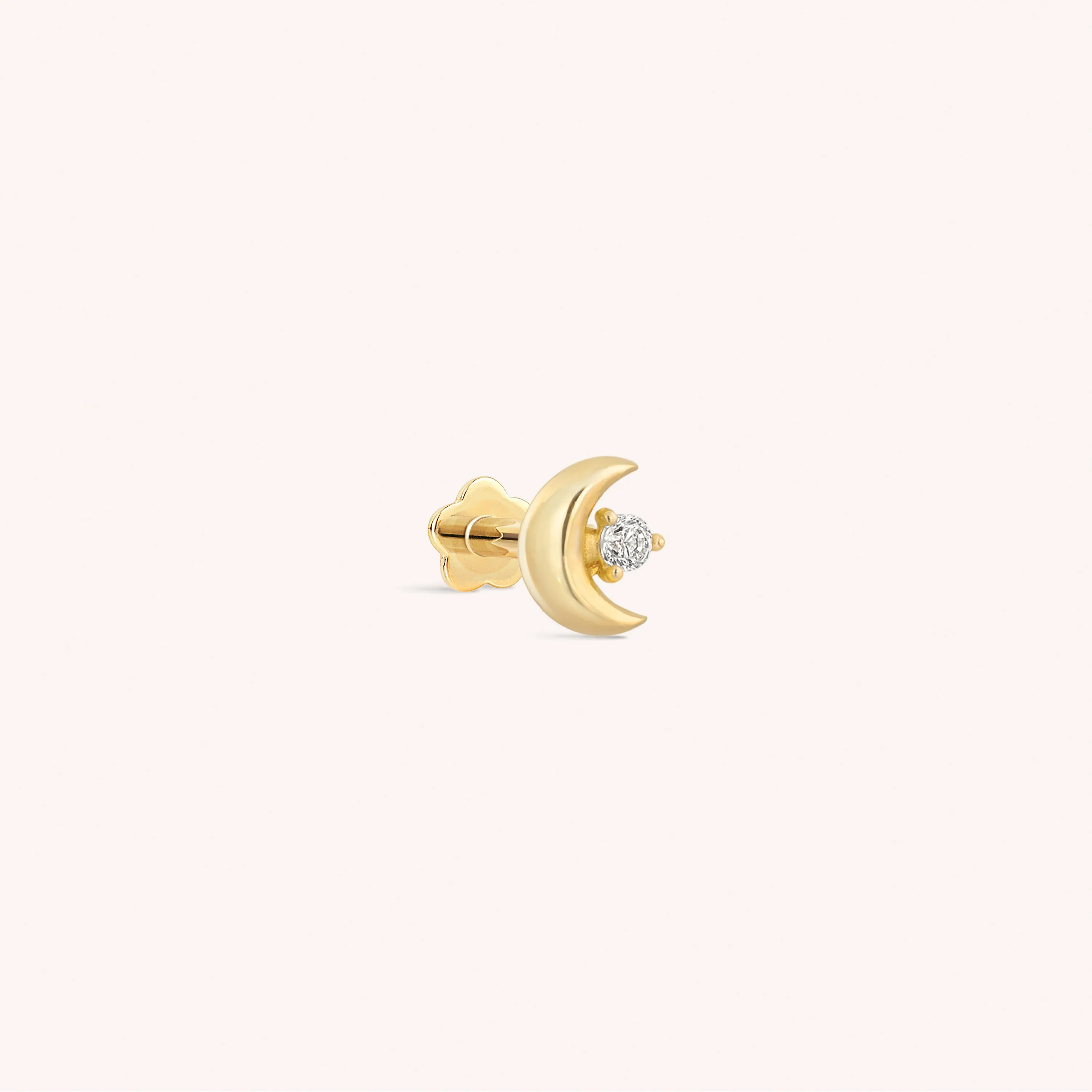 14K Solid Gold Little Jewel Moon Flatback Earring