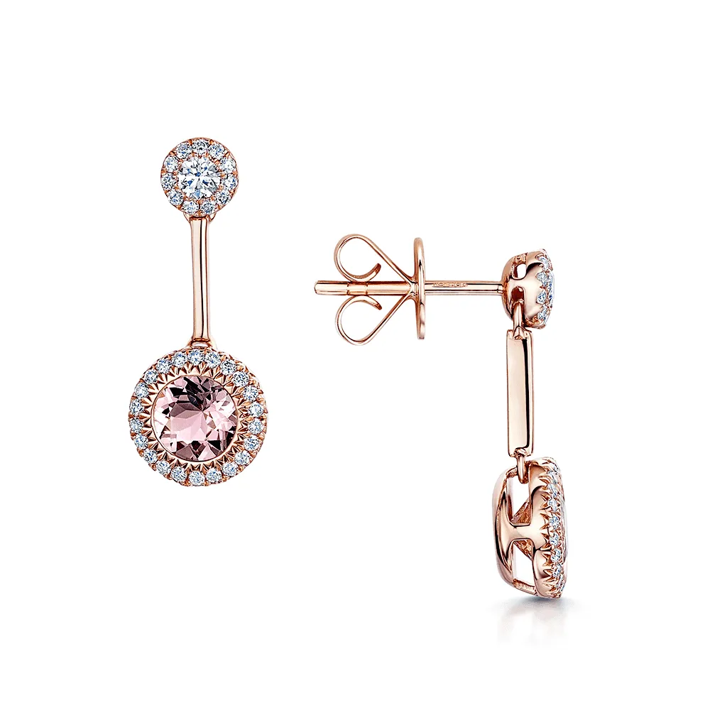 18ct Rose Gold Morganite & Diamond Drop Earrings