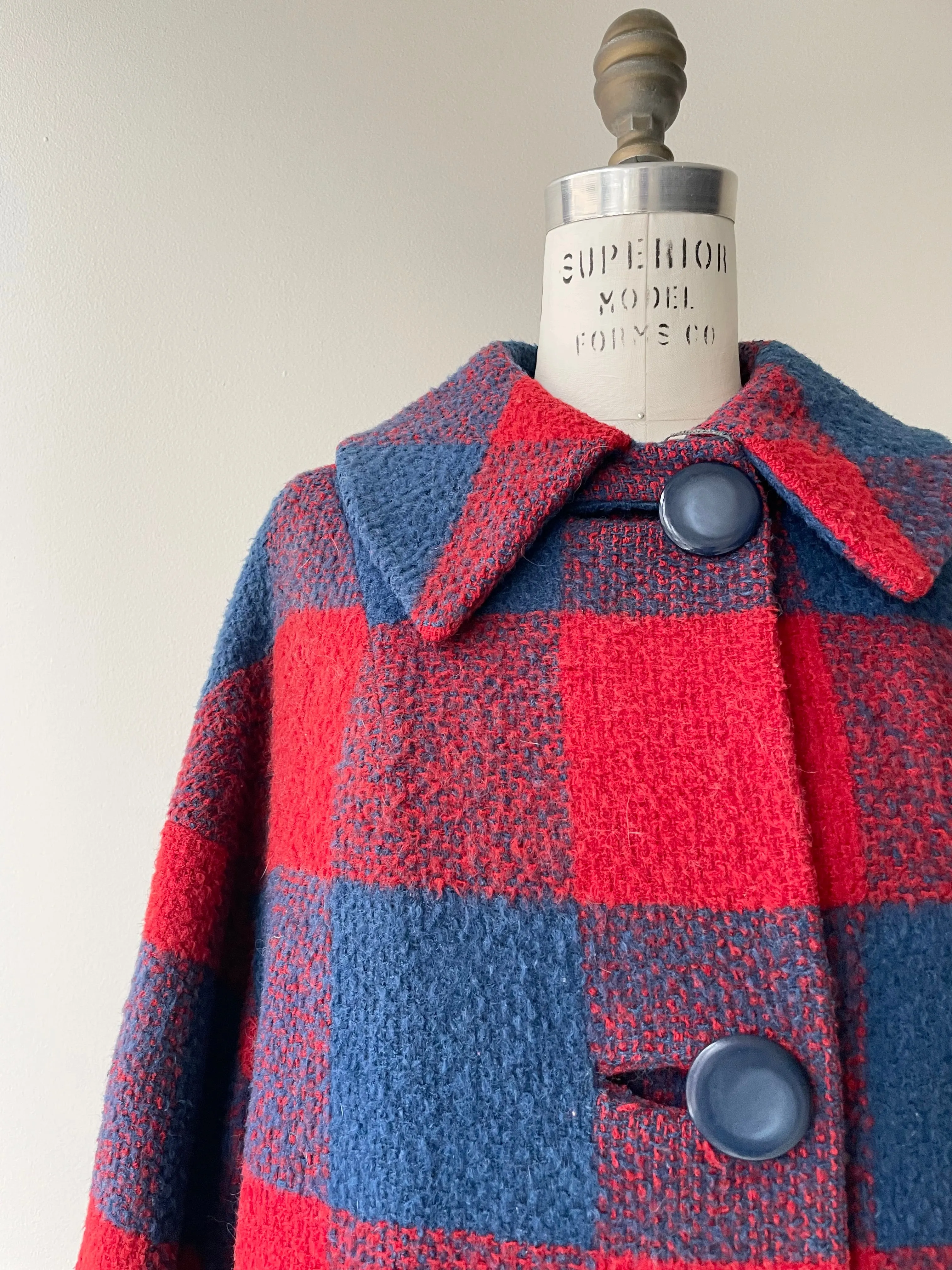 1960s Primary Plaid Wool Coat