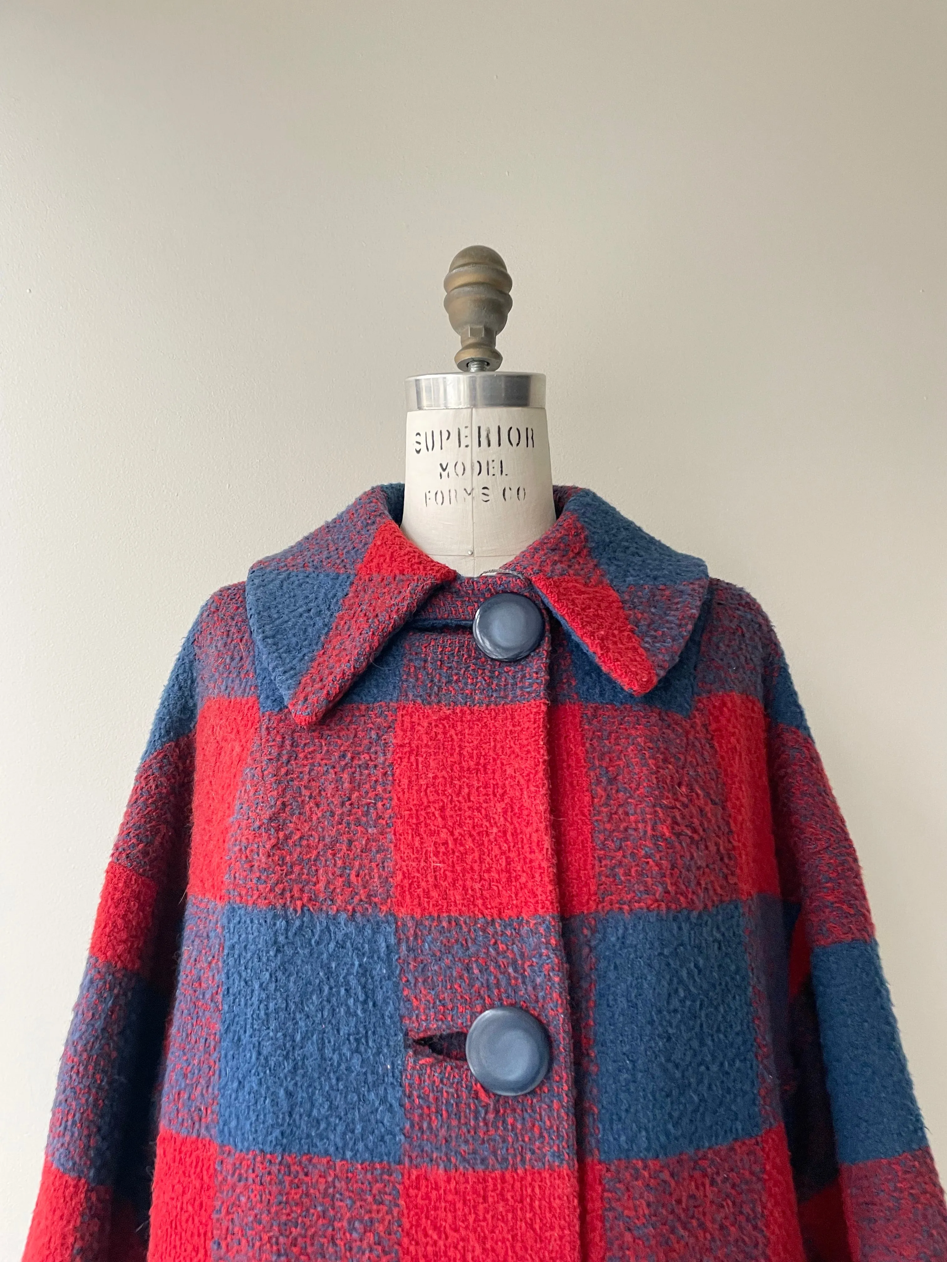 1960s Primary Plaid Wool Coat