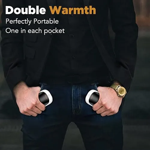 2 Pack Hand Warmers Rechargeable, Portable Electric Hand Warmers Reusable, USB 2 in 1 Handwarmers, Outdoor/Indoor/Warm Gifts for Men Women Kids (White Black&White Black*2)