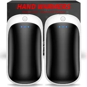 2 Pack Hand Warmers Rechargeable, Portable Electric Hand Warmers Reusable, USB 2 in 1 Handwarmers, Outdoor/Indoor/Warm Gifts for Men Women Kids (White Black&White Black*2)