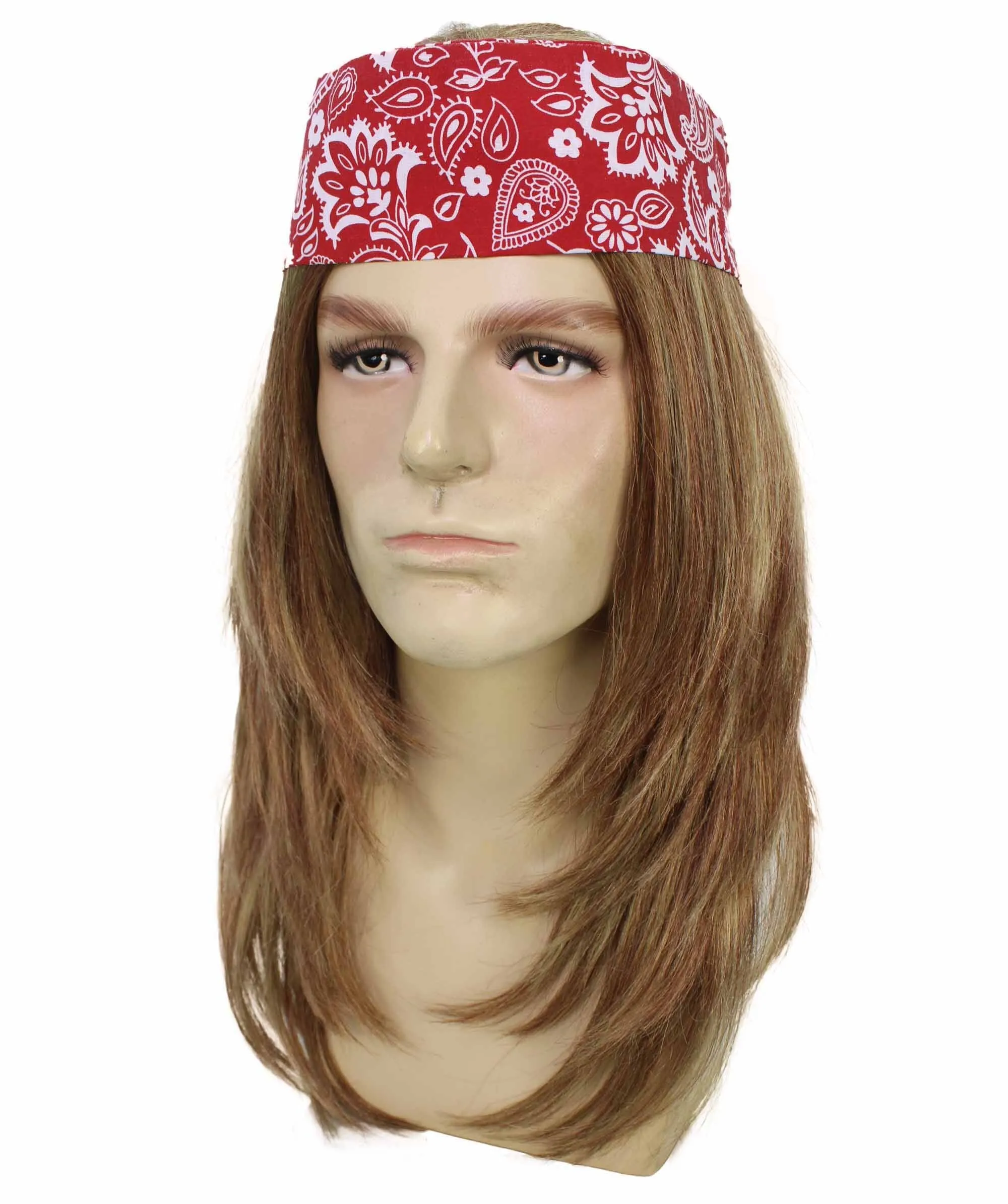 Adult Men’s Roses Hard Rock Heavy Metal Band Lead Singer Wig with Bandanna | Perfect for Halloween | Flame-retardant Synthetic Fiber