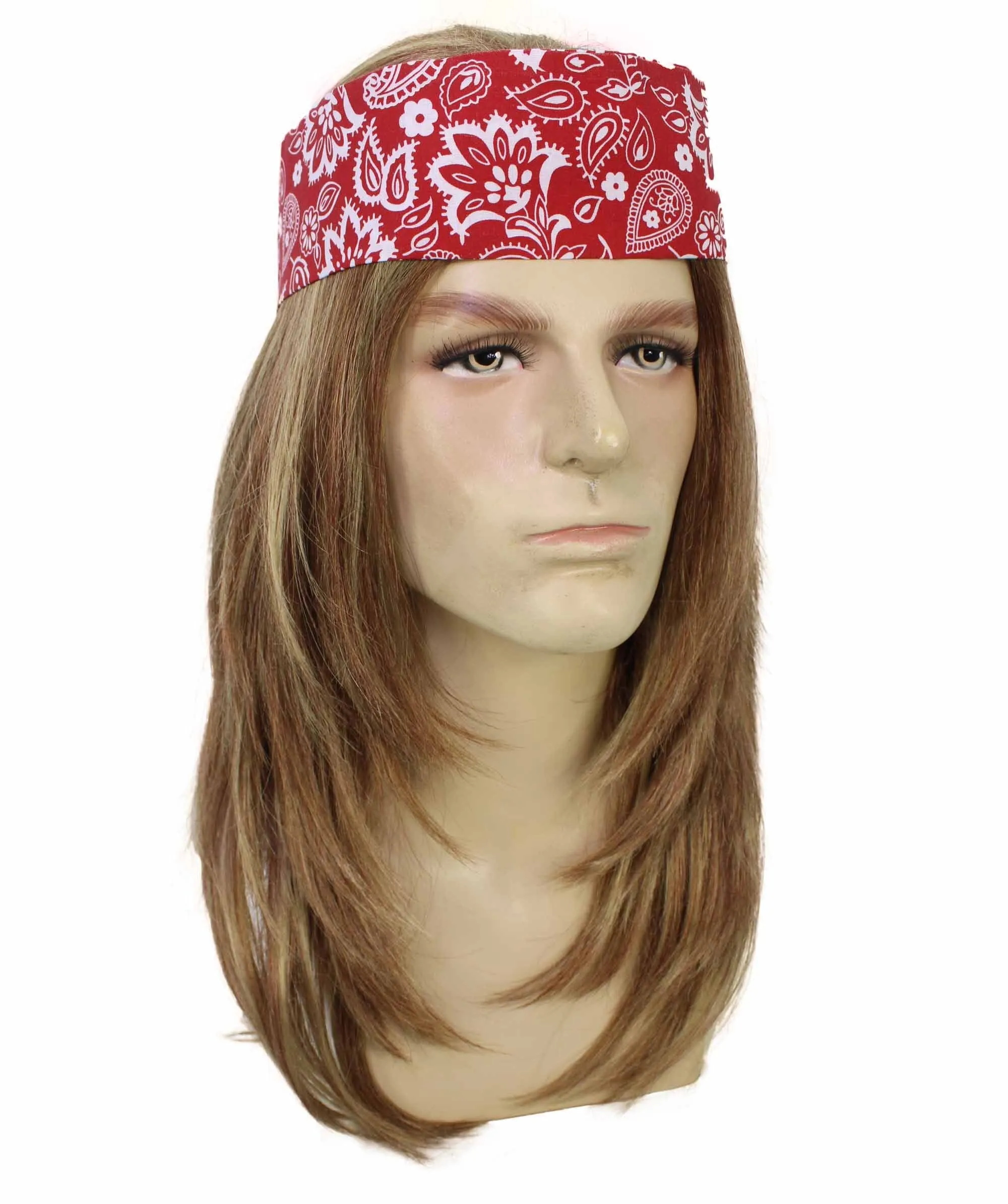 Adult Men’s Roses Hard Rock Heavy Metal Band Lead Singer Wig with Bandanna | Perfect for Halloween | Flame-retardant Synthetic Fiber