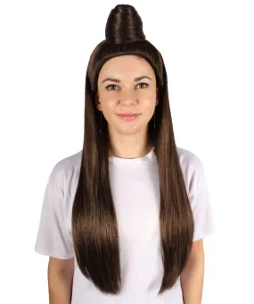 Adult Women's American Supermodel Half Bun Brown Wig, Best for Halloween, Flame-retardant Synthetic Fiber