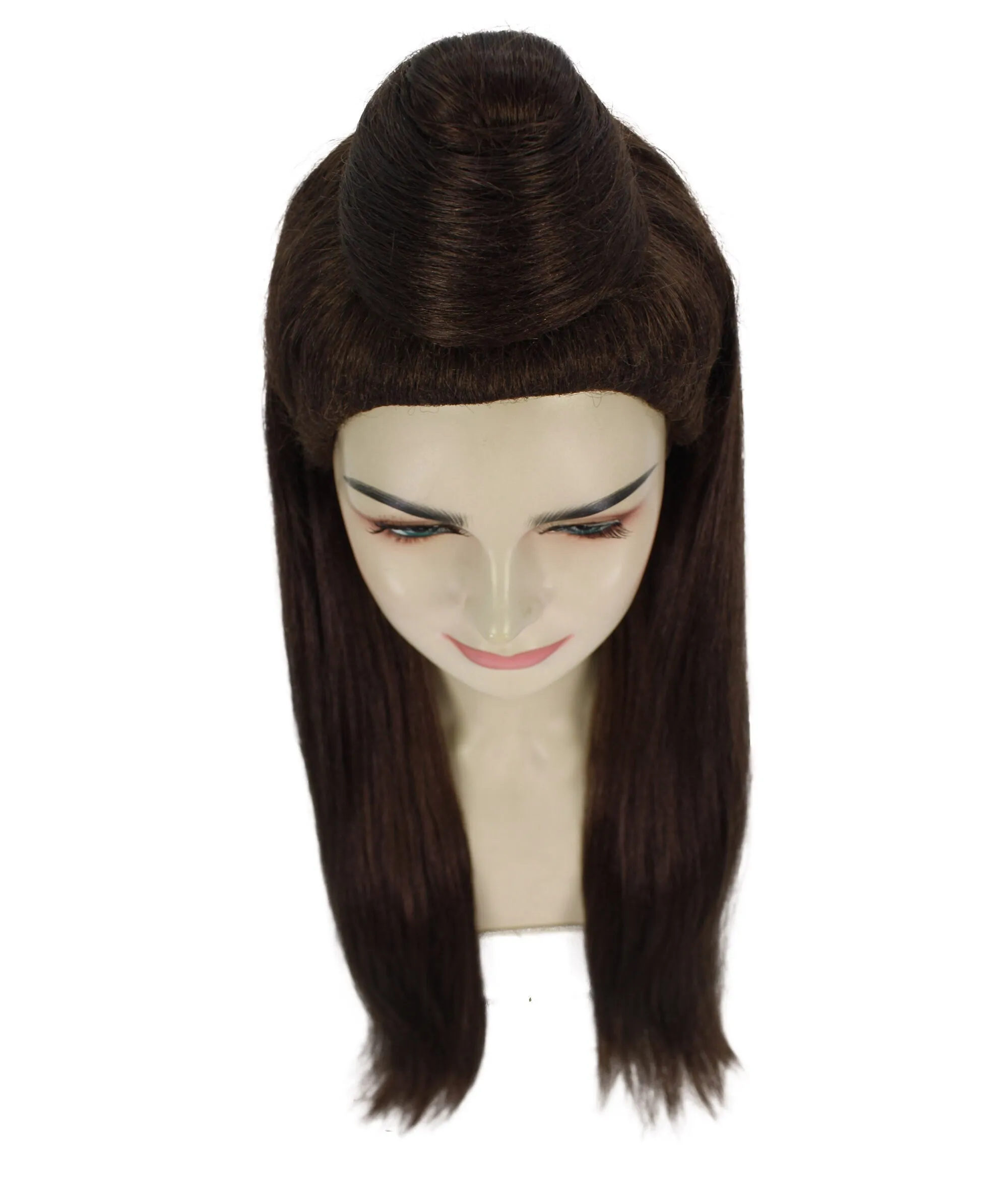 Adult Women's American Supermodel Half Bun Brown Wig, Best for Halloween, Flame-retardant Synthetic Fiber