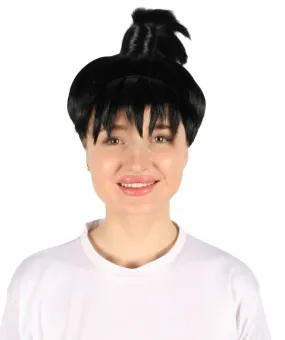 Adult Women’s Anime Manga Black Wig with a Tied Knot | Non-flammable Synthetic Fiber Wig