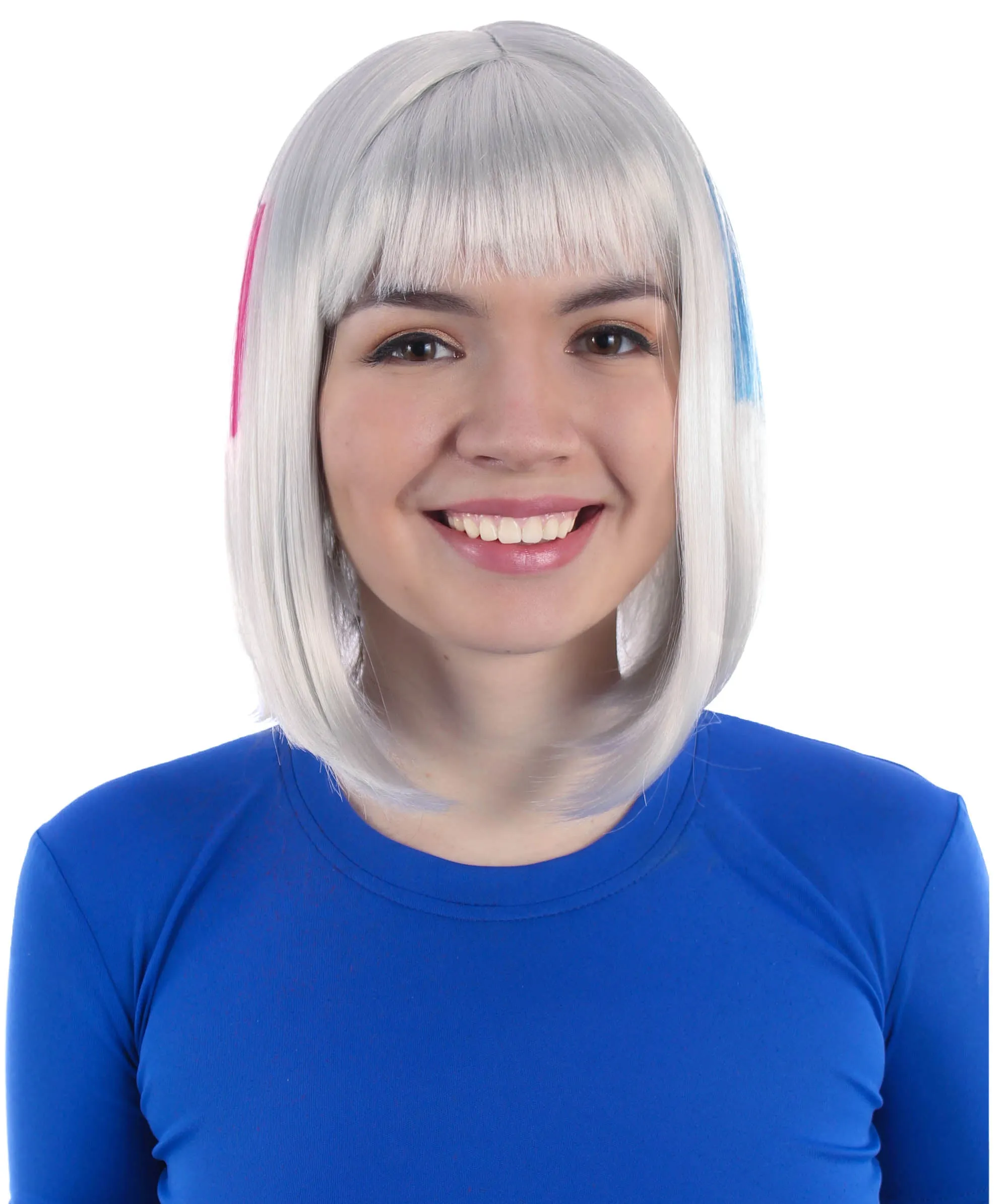 Adult Women’s Flag-themed Medium Length Bob Wig with Bangs for Sporting Events, Multiple Countries Option, Flame-retardant Synthetic Fiber Wigs | HPO