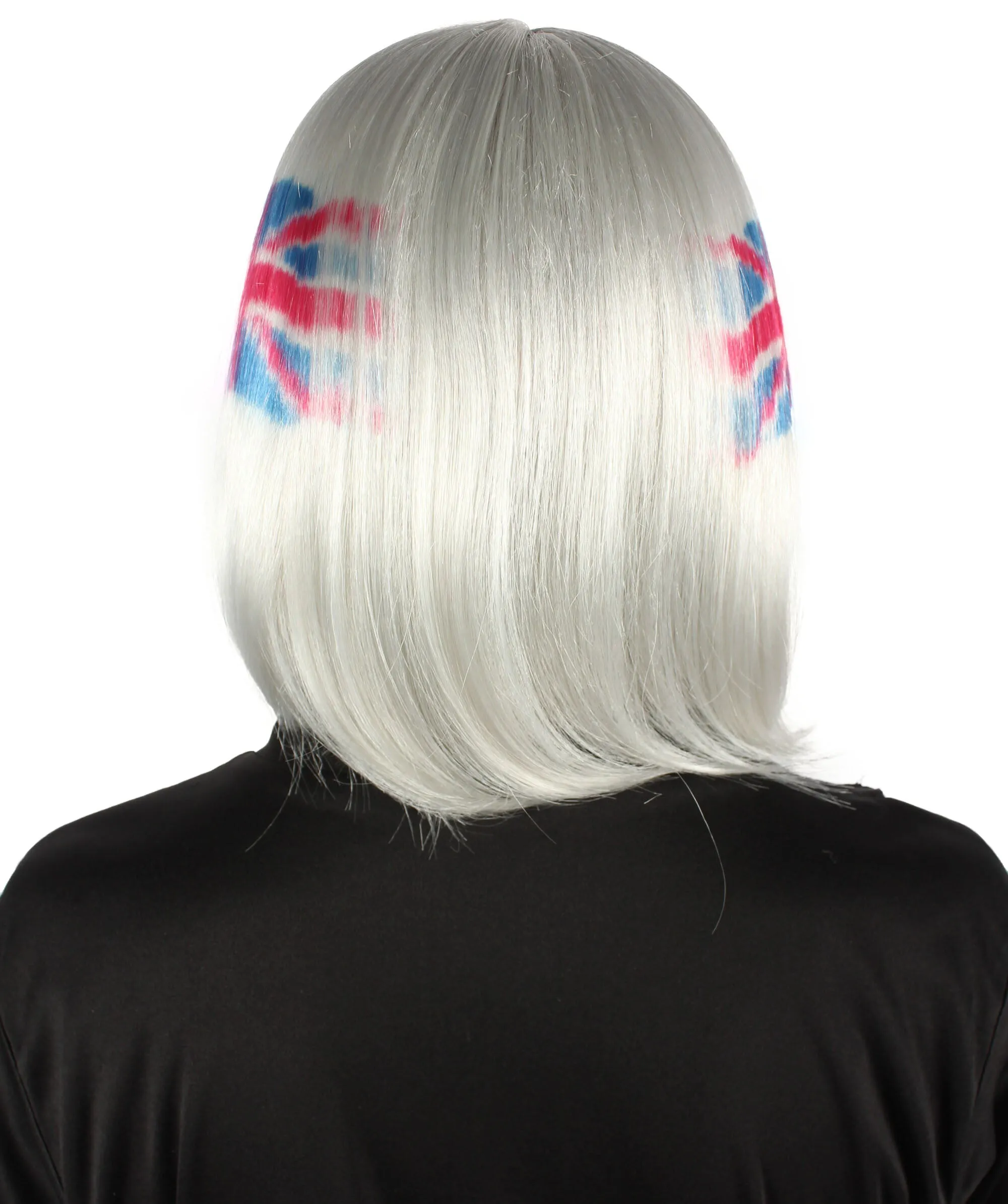 Adult Women’s Flag-themed Medium Length Bob Wig with Bangs for Sporting Events, Multiple Countries Option, Flame-retardant Synthetic Fiber Wigs | HPO