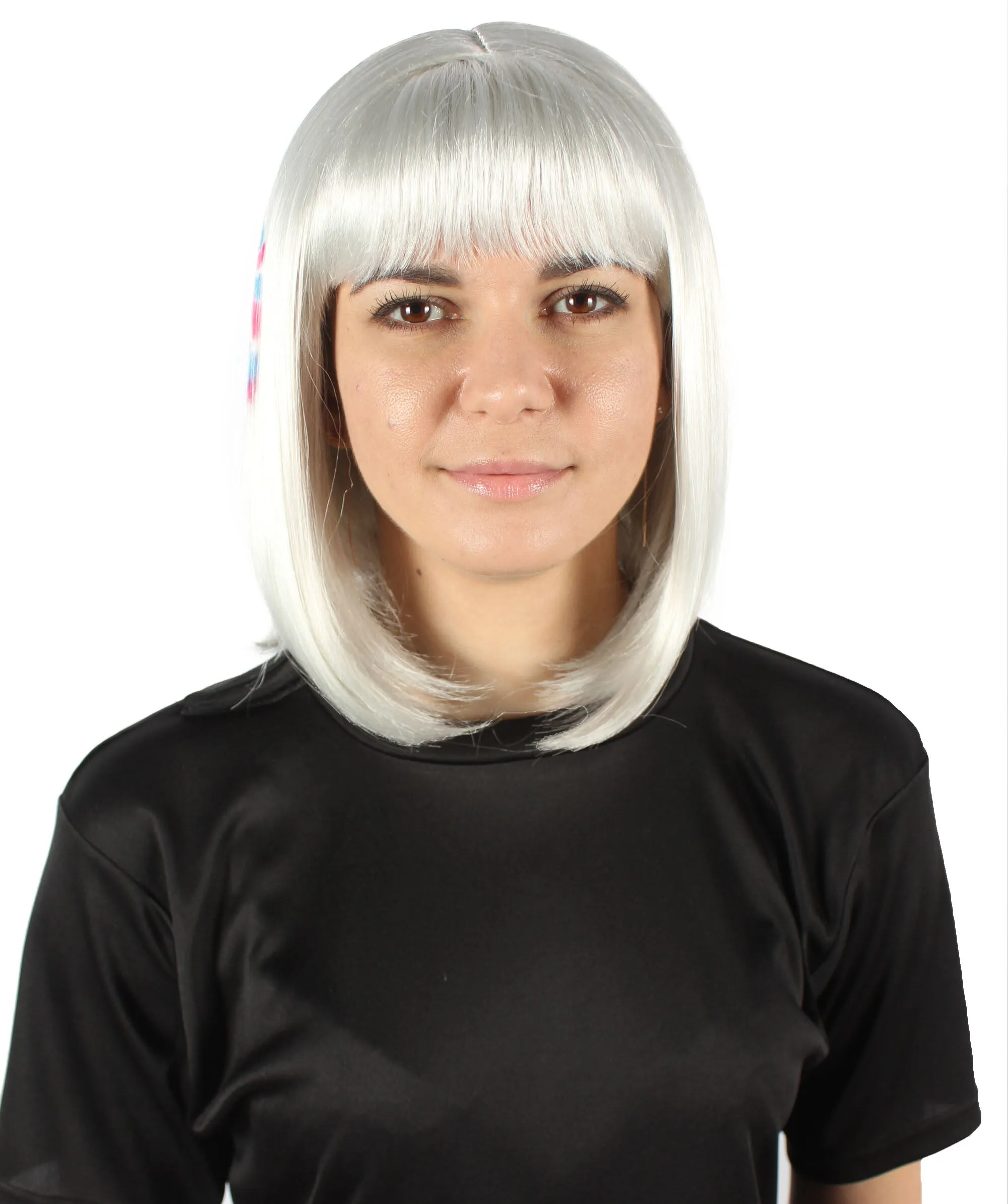 Adult Women’s Flag-themed Medium Length Bob Wig with Bangs for Sporting Events, Multiple Countries Option, Flame-retardant Synthetic Fiber Wigs | HPO