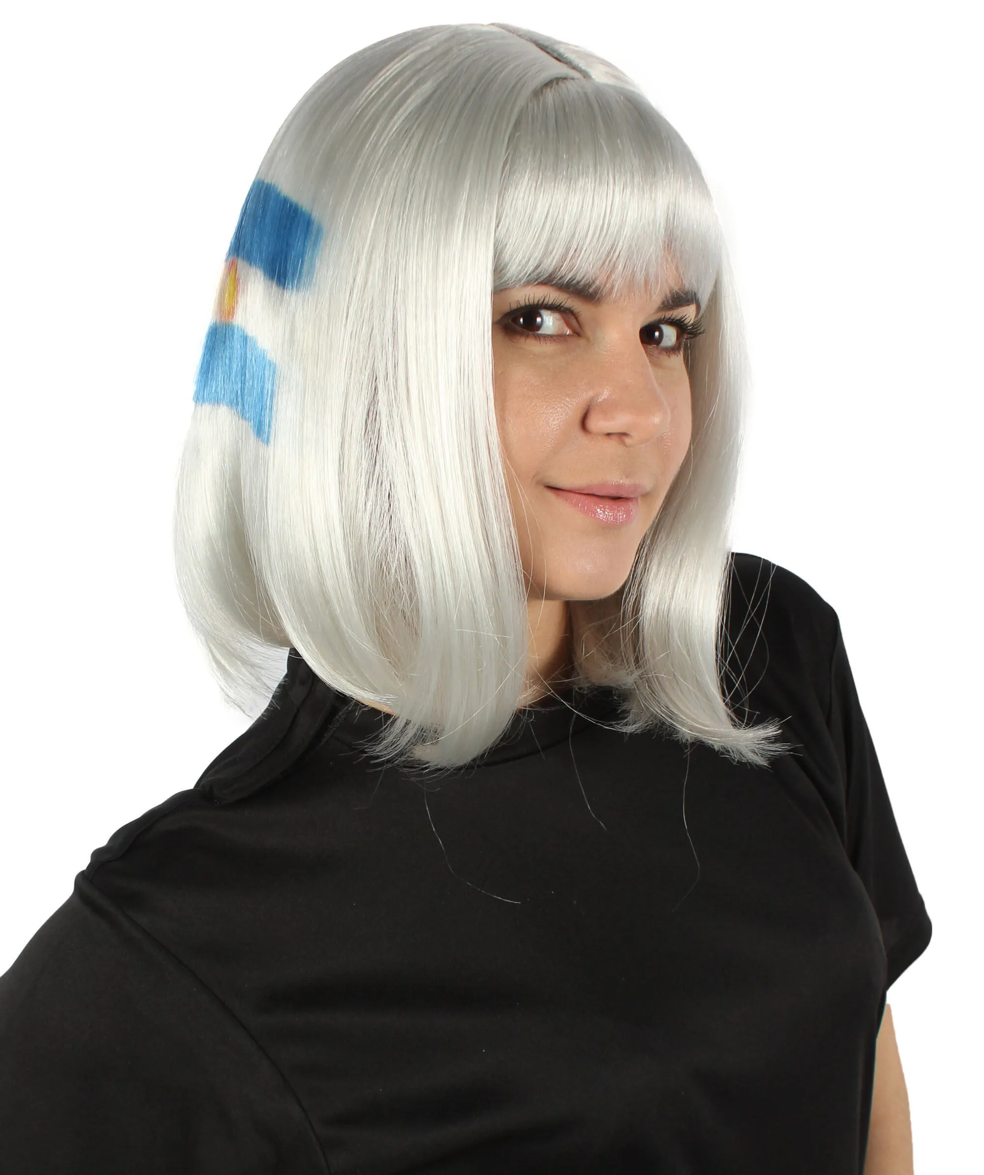 Adult Women’s Flag-themed Medium Length Bob Wig with Bangs for Sporting Events, Multiple Countries Option, Flame-retardant Synthetic Fiber Wigs | HPO