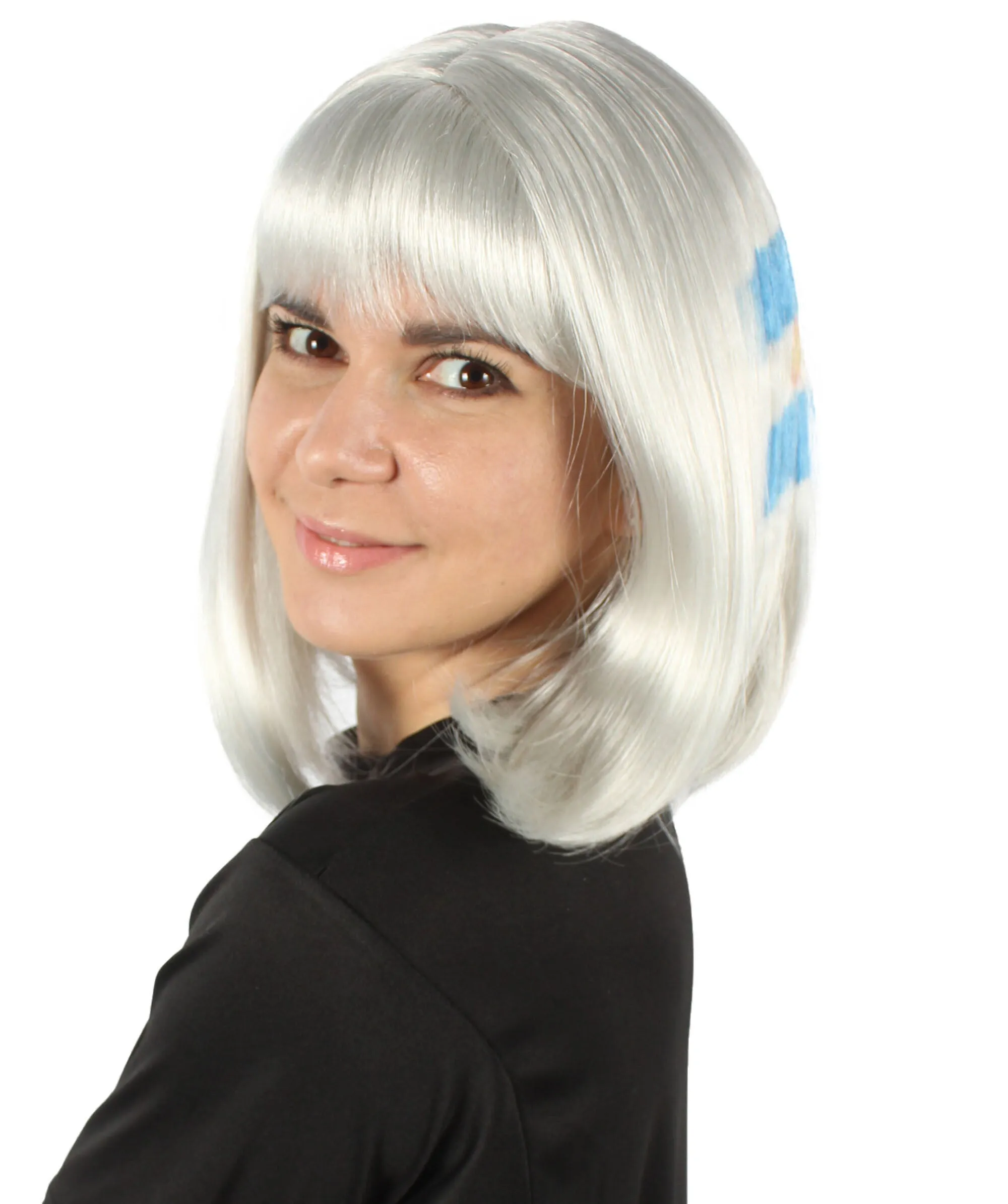 Adult Women’s Flag-themed Medium Length Bob Wig with Bangs for Sporting Events, Multiple Countries Option, Flame-retardant Synthetic Fiber Wigs | HPO