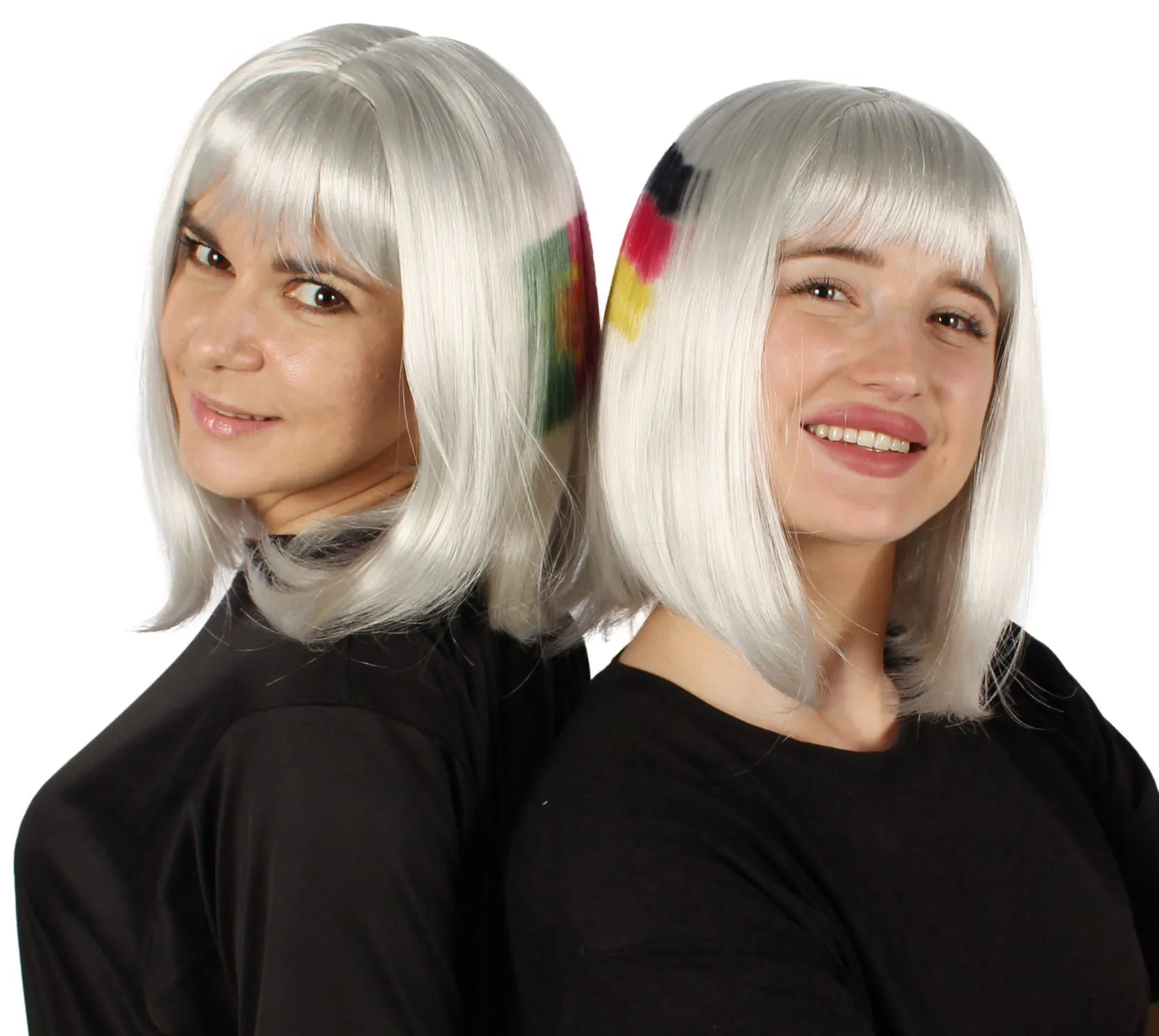 Adult Women’s Flag-themed Medium Length Bob Wig with Bangs for Sporting Events, Multiple Countries Option, Flame-retardant Synthetic Fiber Wigs | HPO