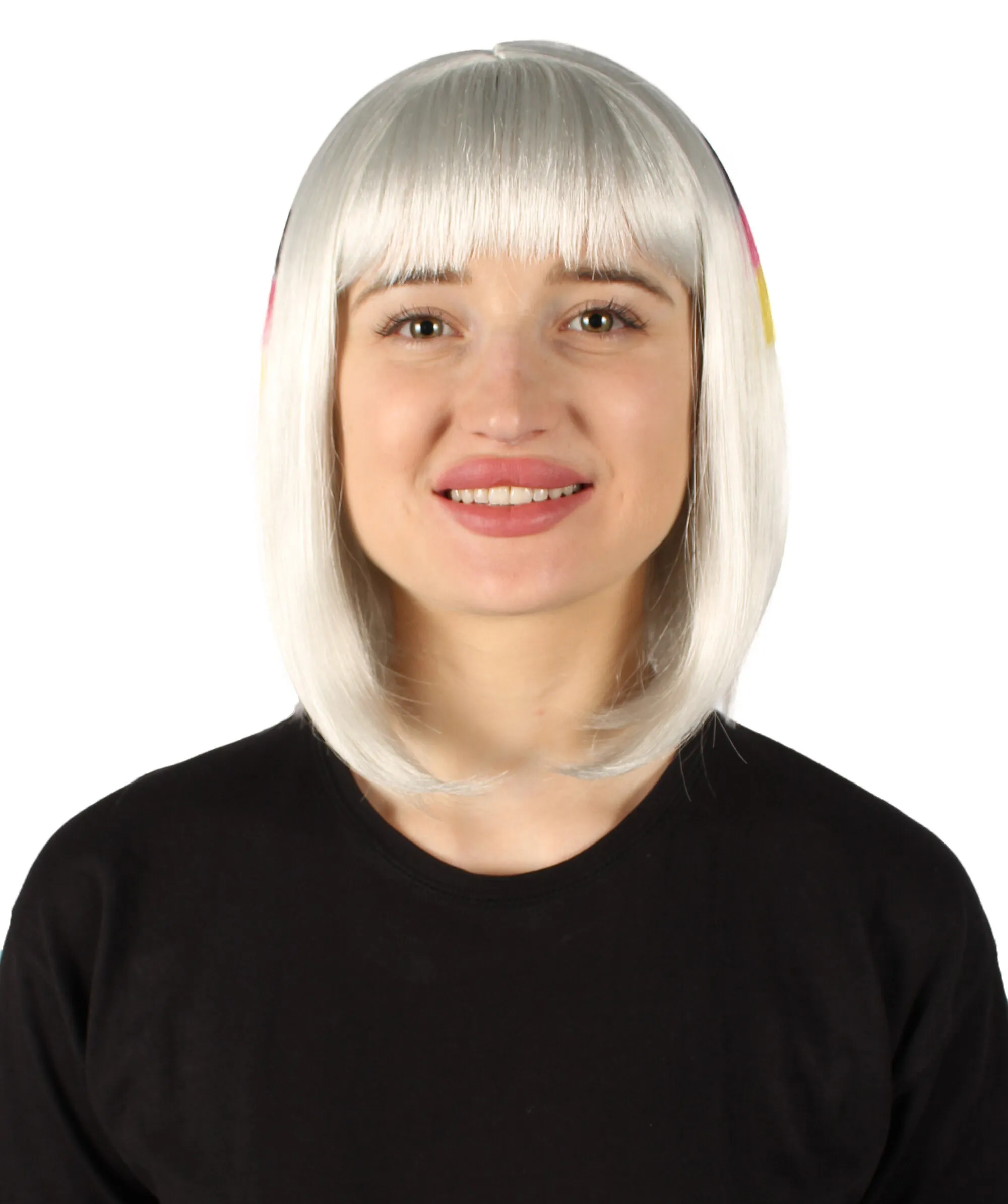 Adult Women’s Flag-themed Medium Length Bob Wig with Bangs for Sporting Events, Multiple Countries Option, Flame-retardant Synthetic Fiber Wigs | HPO