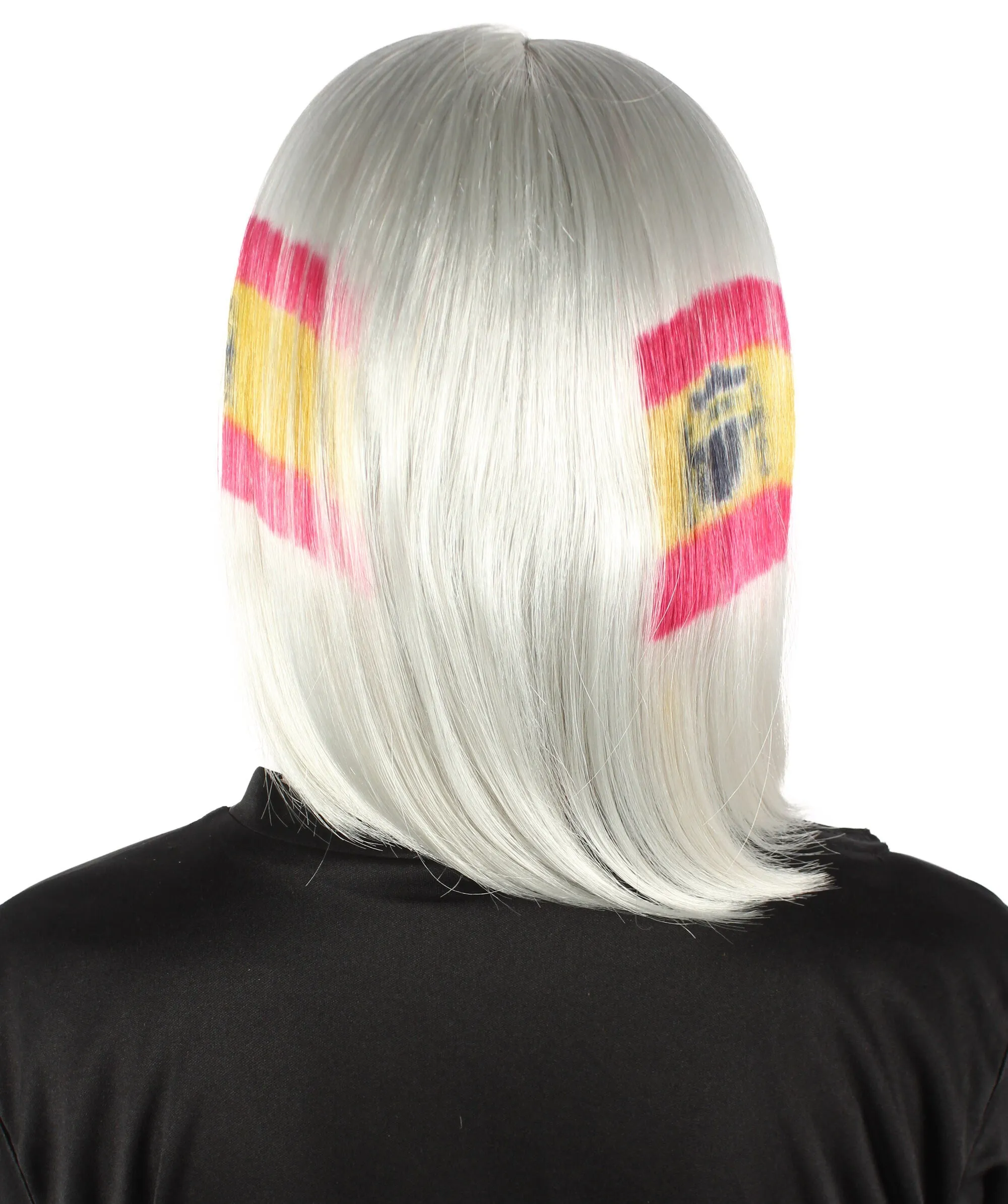 Adult Women’s Flag-themed Medium Length Bob Wig with Bangs for Sporting Events, Multiple Countries Option, Flame-retardant Synthetic Fiber Wigs | HPO