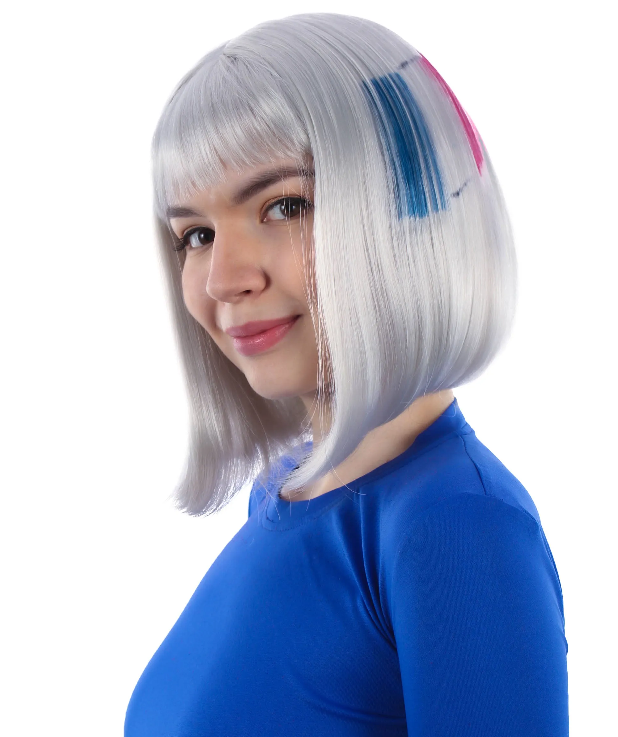 Adult Women’s Flag-themed Medium Length Bob Wig with Bangs for Sporting Events, Multiple Countries Option, Flame-retardant Synthetic Fiber Wigs | HPO