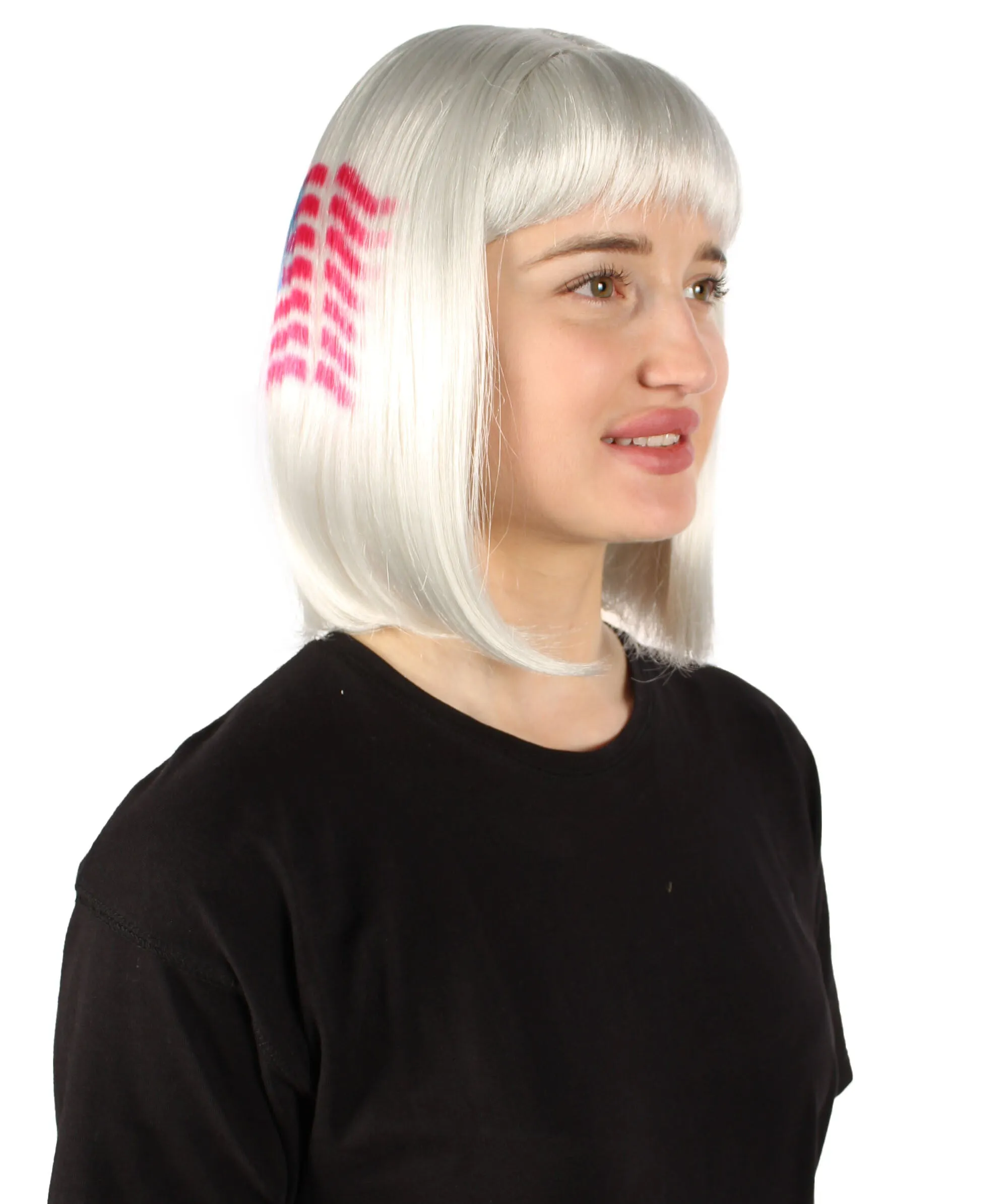 Adult Women’s Flag-themed Medium Length Bob Wig with Bangs for Sporting Events, Multiple Countries Option, Flame-retardant Synthetic Fiber Wigs | HPO