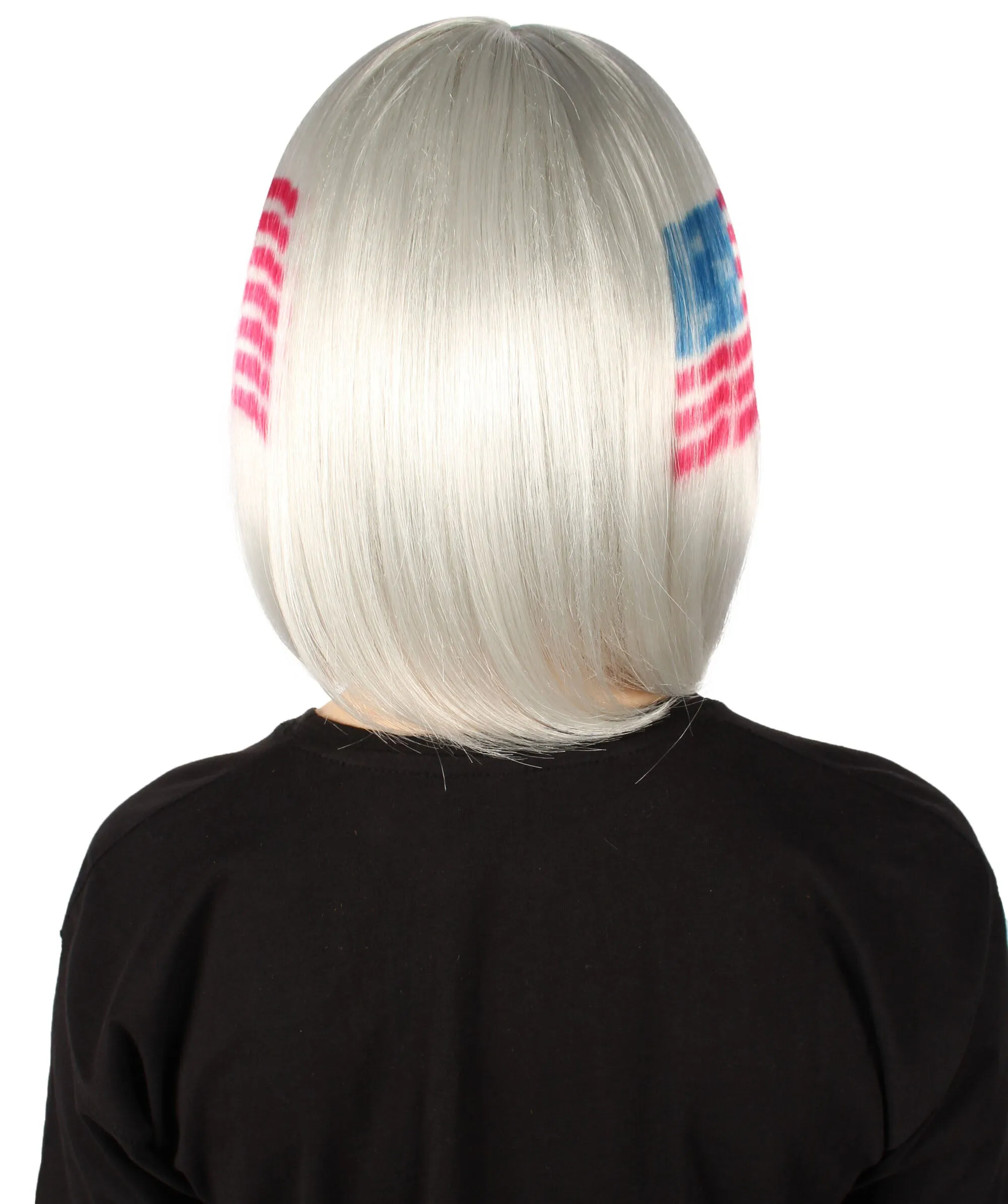 Adult Women’s Flag-themed Medium Length Bob Wig with Bangs for Sporting Events, Multiple Countries Option, Flame-retardant Synthetic Fiber Wigs | HPO