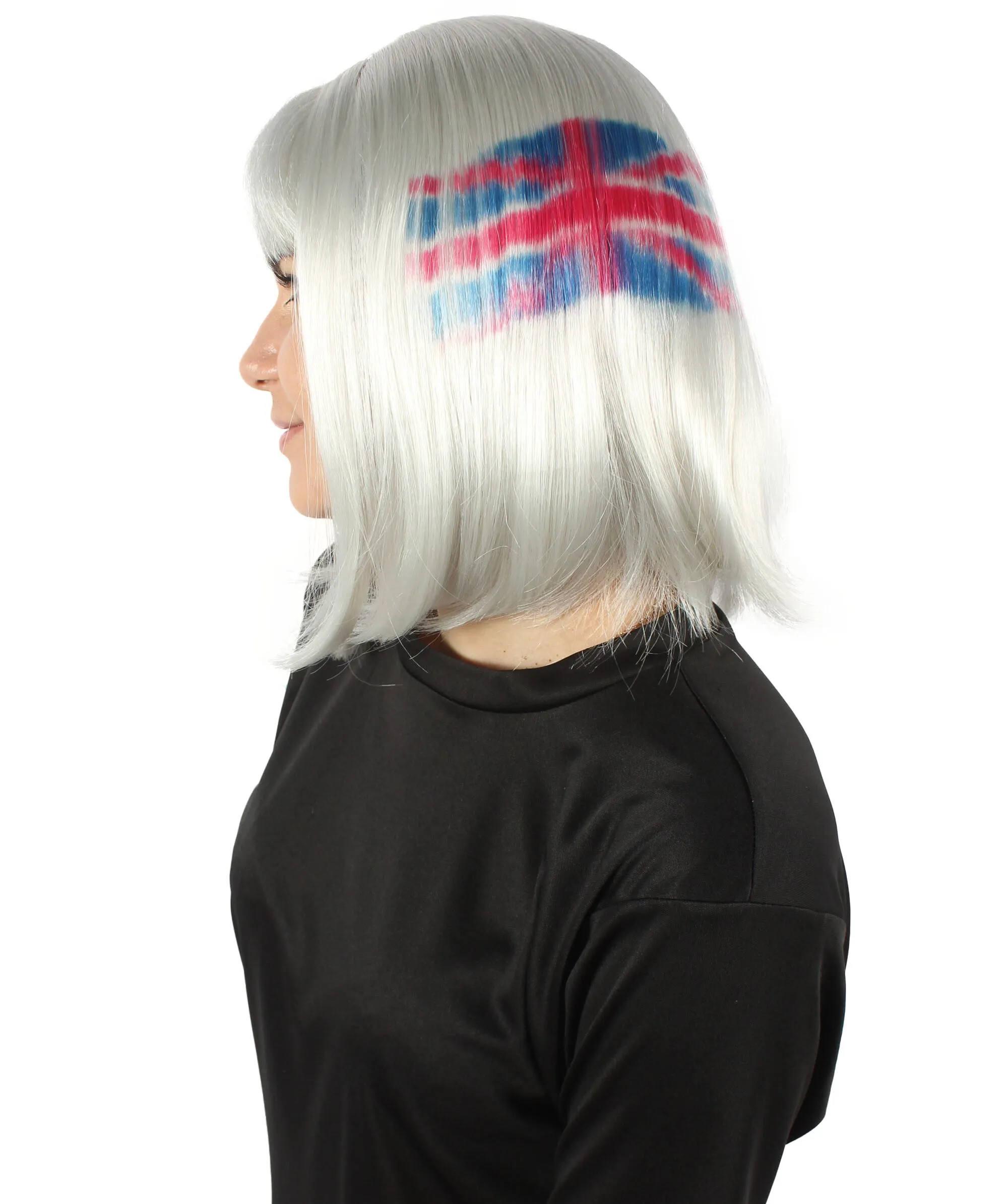 Adult Women’s Flag-themed Medium Length Bob Wig with Bangs for Sporting Events, Multiple Countries Option, Flame-retardant Synthetic Fiber Wigs | HPO