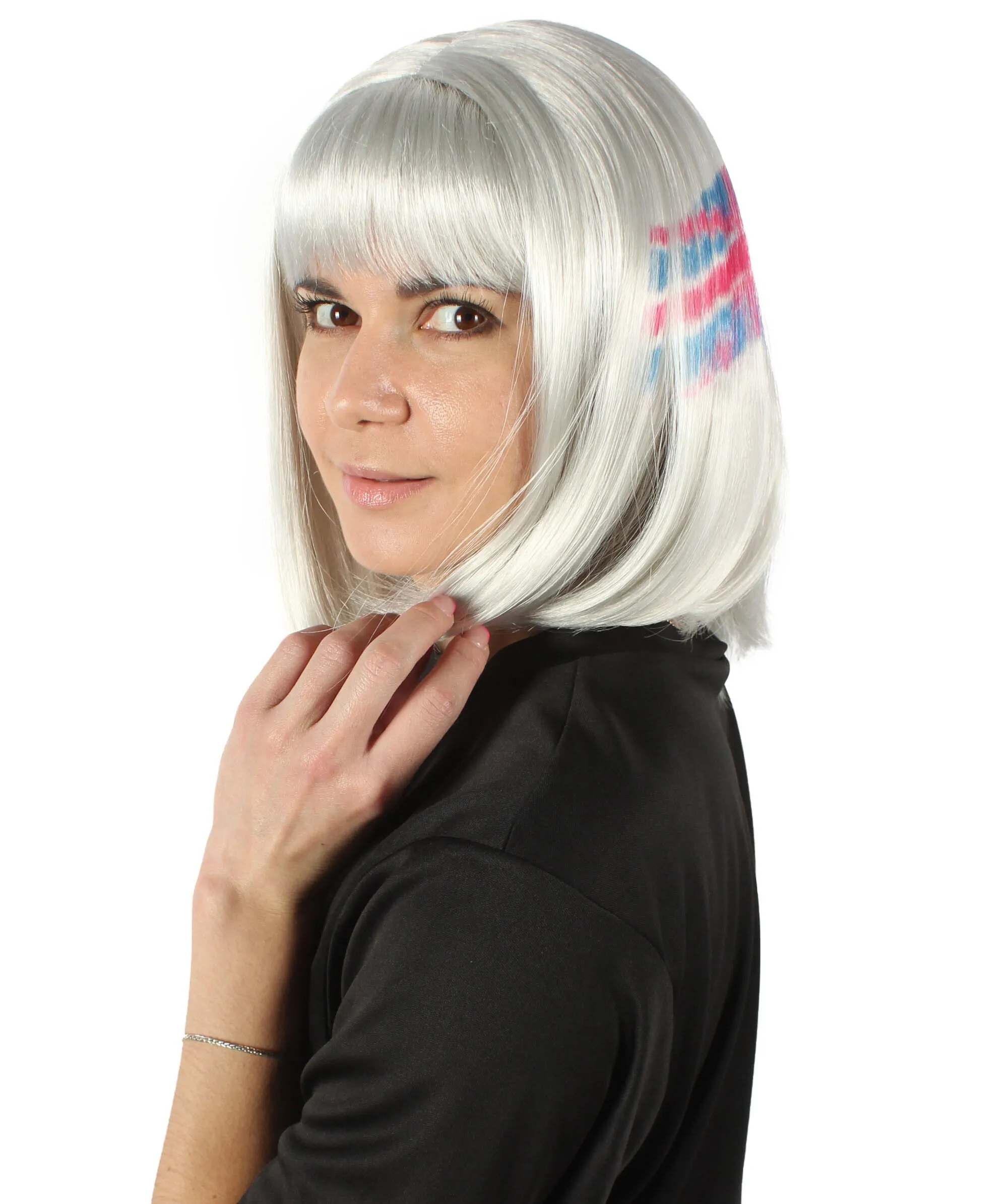 Adult Women’s Flag-themed Medium Length Bob Wig with Bangs for Sporting Events, Multiple Countries Option, Flame-retardant Synthetic Fiber Wigs | HPO