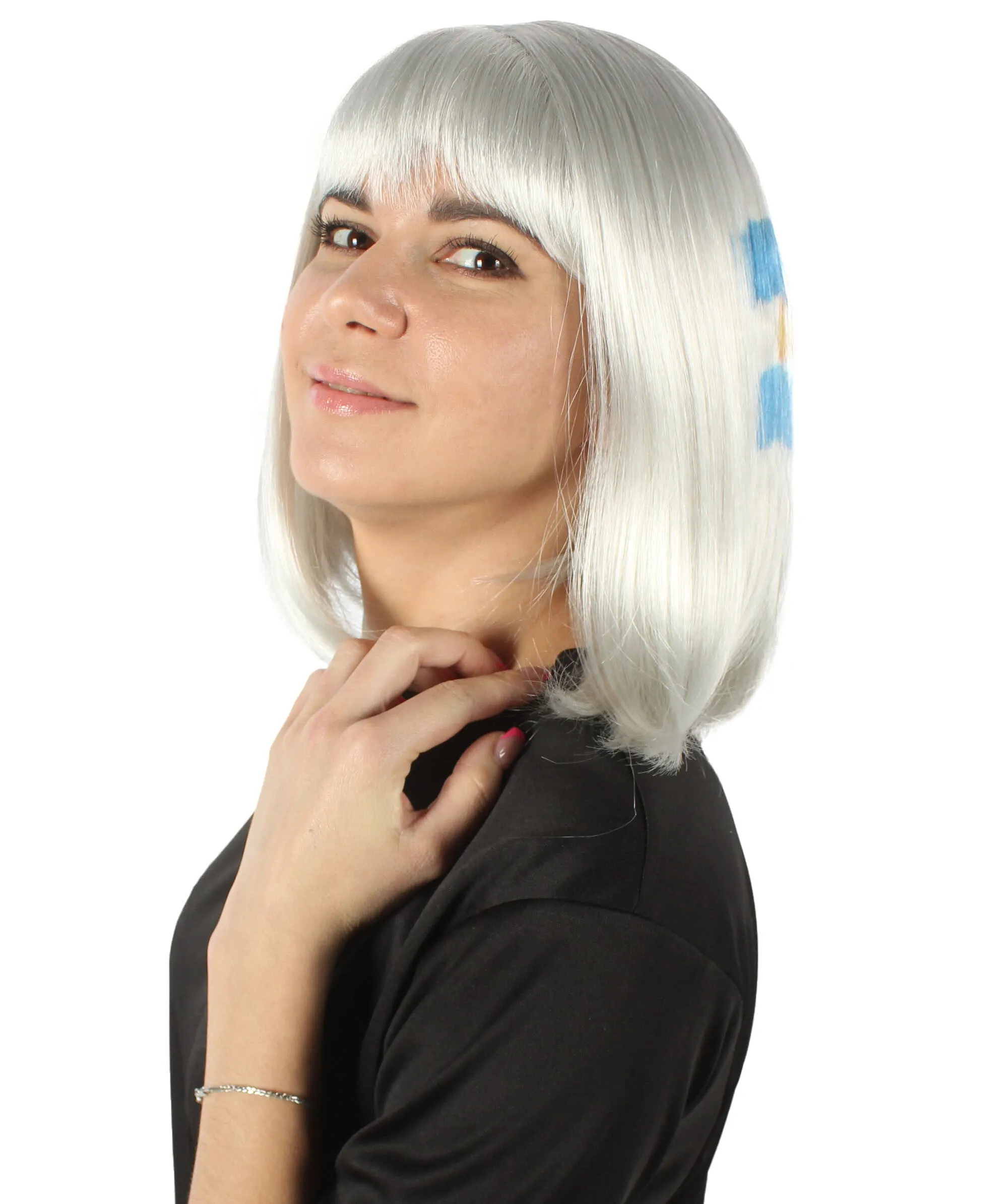 Adult Women’s Flag-themed Medium Length Bob Wig with Bangs for Sporting Events, Multiple Countries Option, Flame-retardant Synthetic Fiber Wigs | HPO