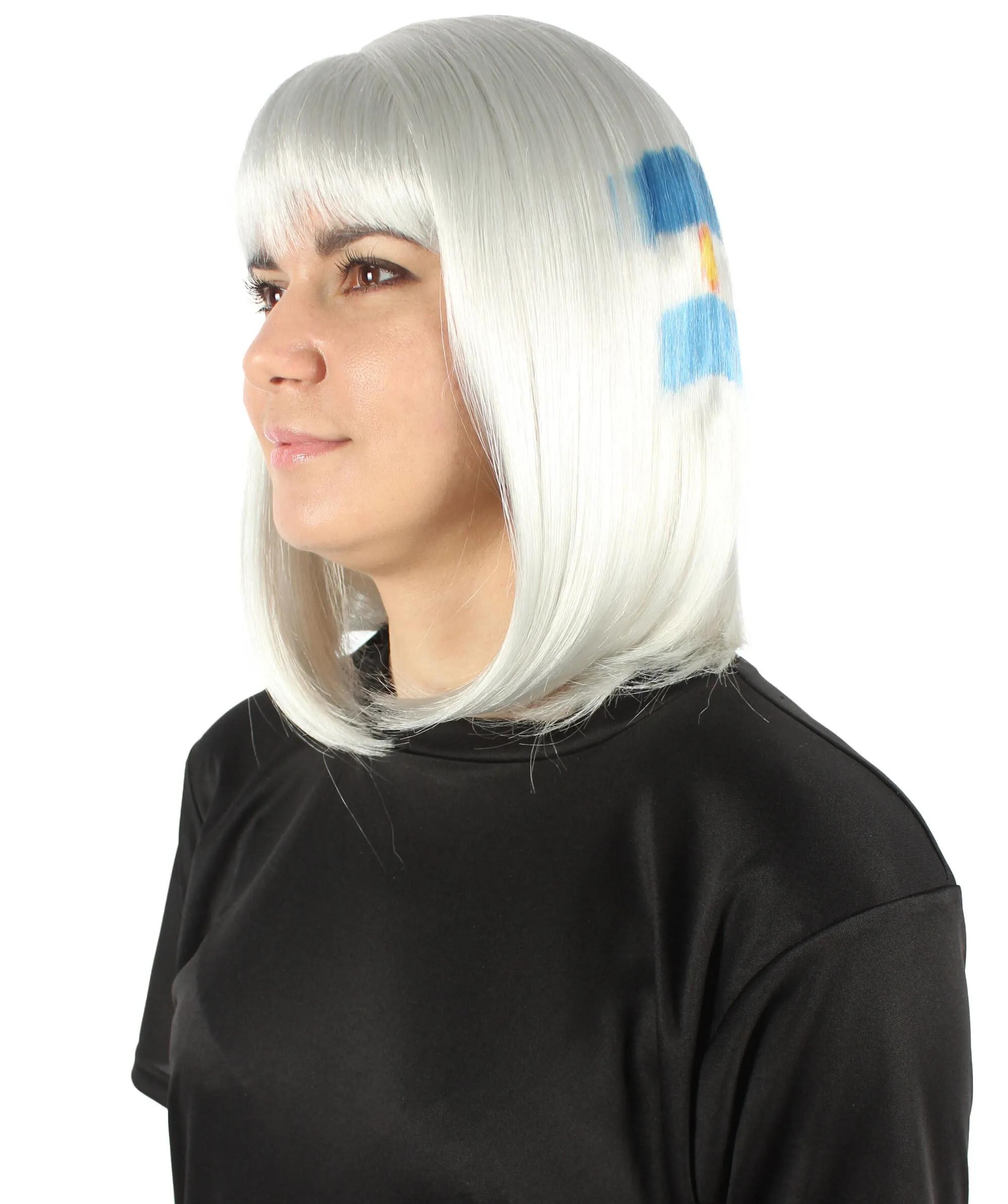 Adult Women’s Flag-themed Medium Length Bob Wig with Bangs for Sporting Events, Multiple Countries Option, Flame-retardant Synthetic Fiber Wigs | HPO