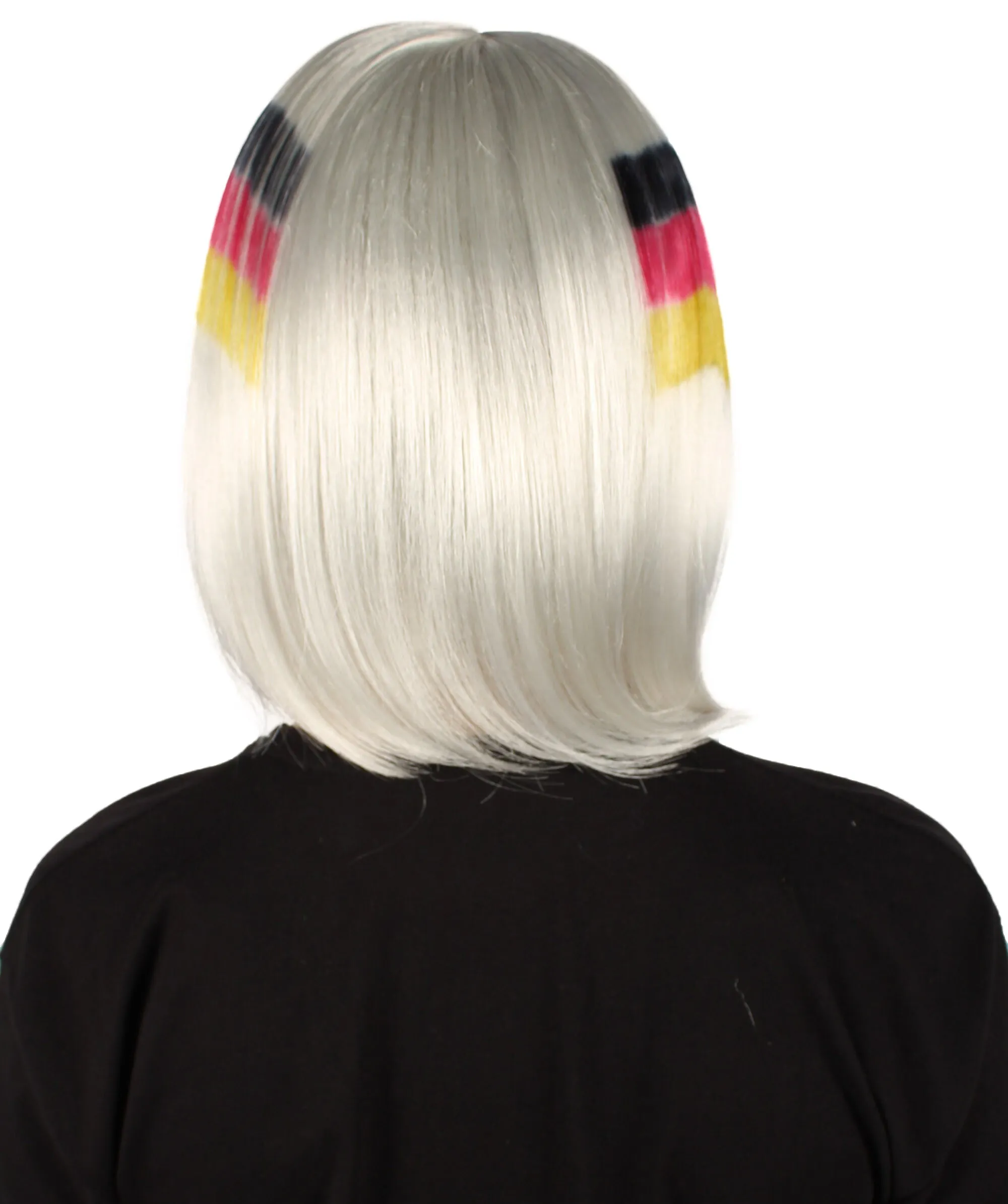 Adult Women’s Flag-themed Medium Length Bob Wig with Bangs for Sporting Events, Multiple Countries Option, Flame-retardant Synthetic Fiber Wigs | HPO