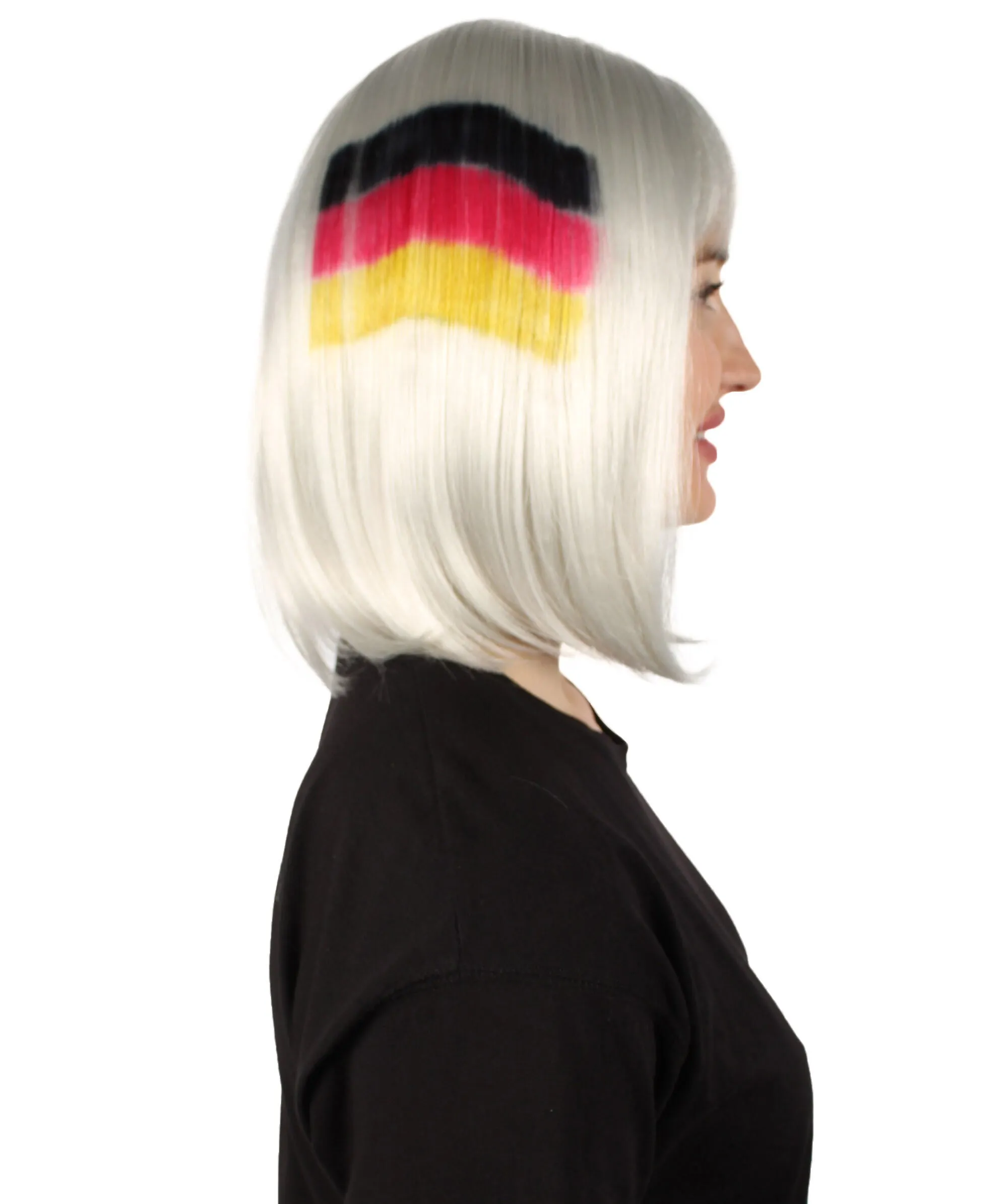 Adult Women’s Flag-themed Medium Length Bob Wig with Bangs for Sporting Events, Multiple Countries Option, Flame-retardant Synthetic Fiber Wigs | HPO