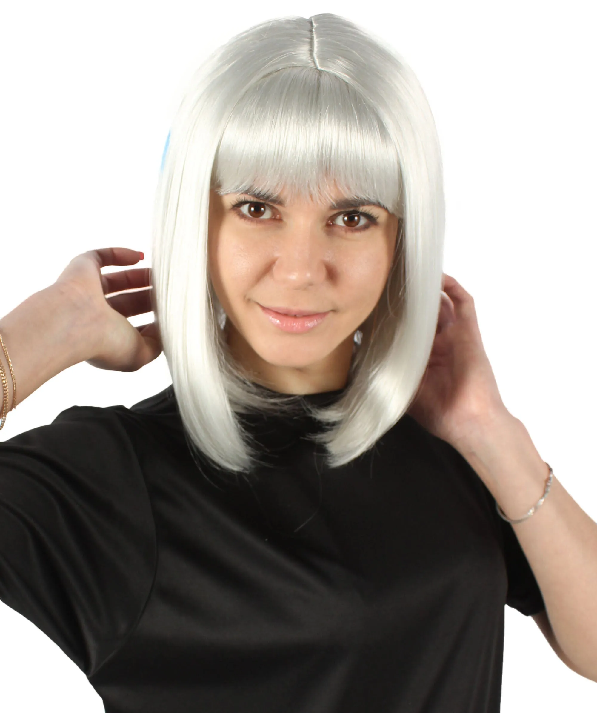 Adult Women’s Flag-themed Medium Length Bob Wig with Bangs for Sporting Events, Multiple Countries Option, Flame-retardant Synthetic Fiber Wigs | HPO