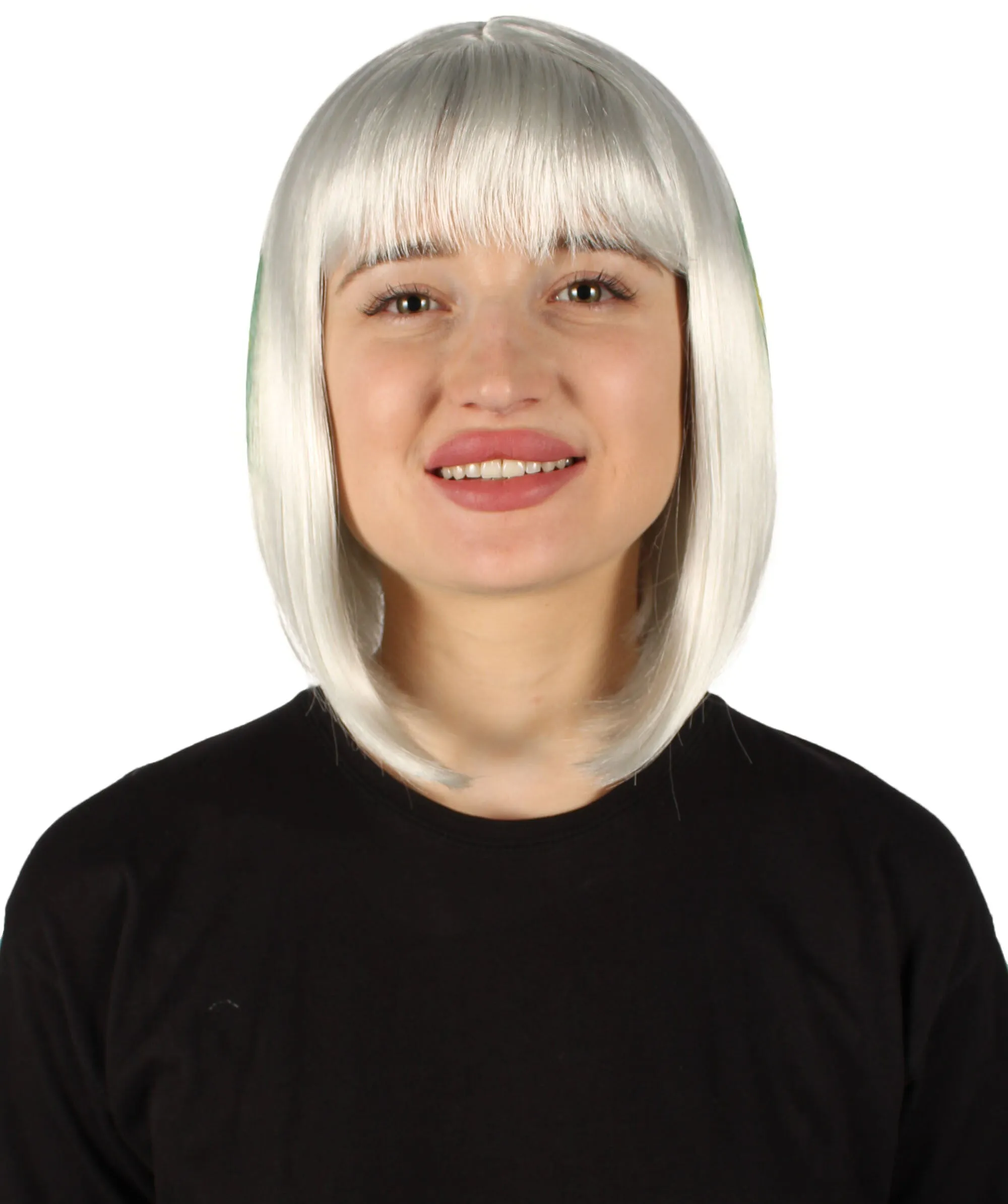 Adult Women’s Flag-themed Medium Length Bob Wig with Bangs for Sporting Events, Multiple Countries Option, Flame-retardant Synthetic Fiber Wigs | HPO