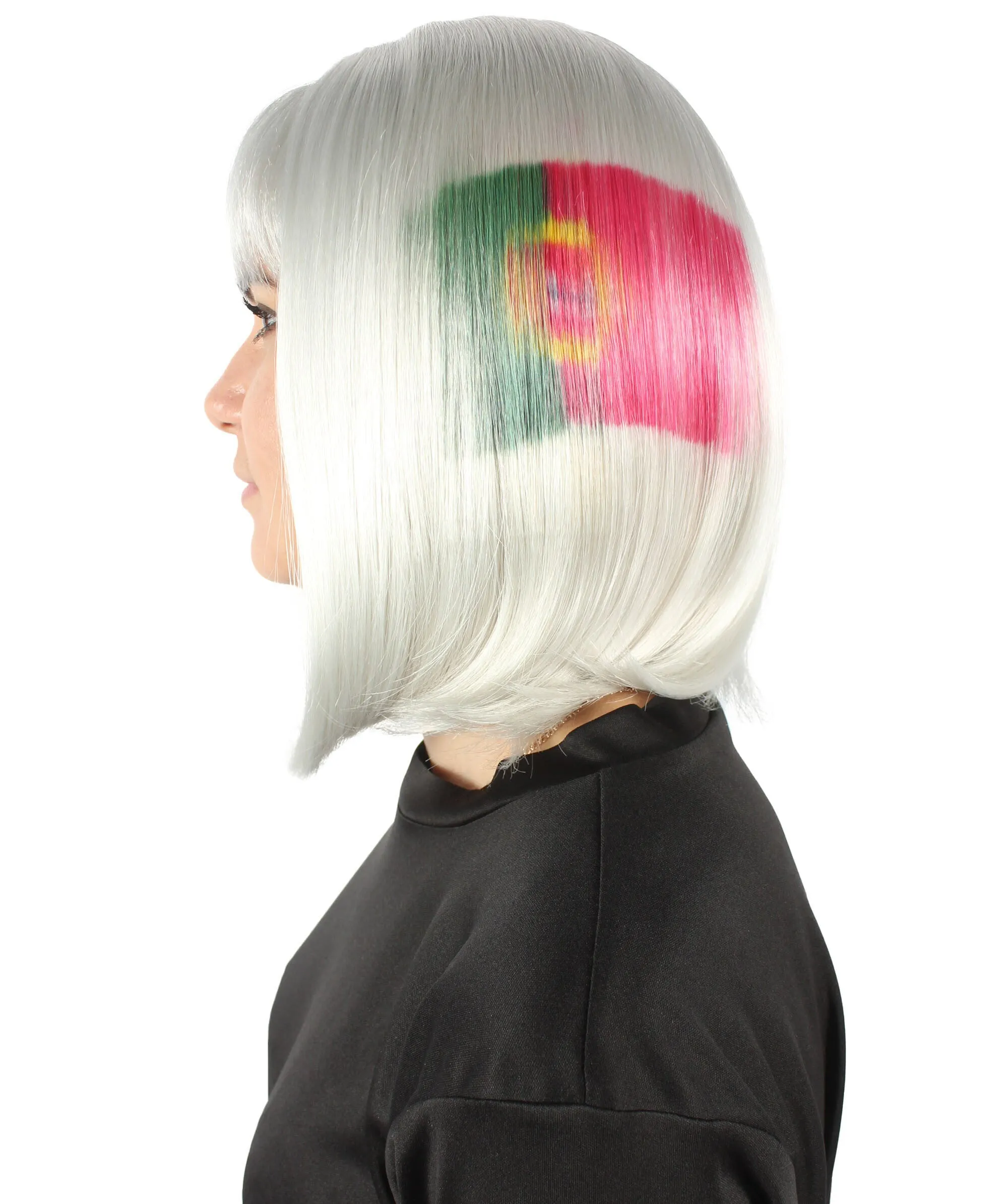 Adult Women’s Flag-themed Medium Length Bob Wig with Bangs for Sporting Events, Multiple Countries Option, Flame-retardant Synthetic Fiber Wigs | HPO