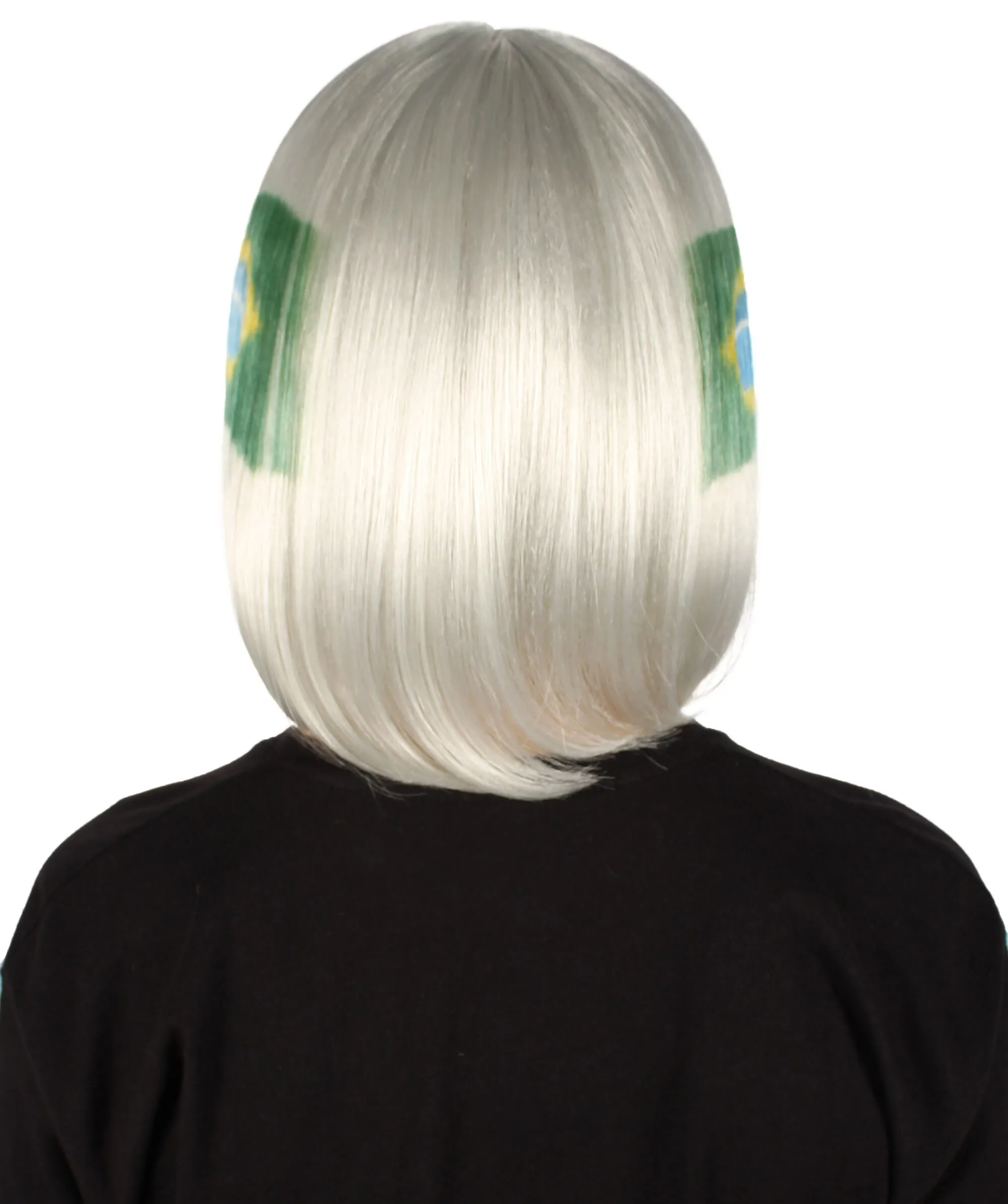 Adult Women’s Flag-themed Medium Length Bob Wig with Bangs for Sporting Events, Multiple Countries Option, Flame-retardant Synthetic Fiber Wigs | HPO