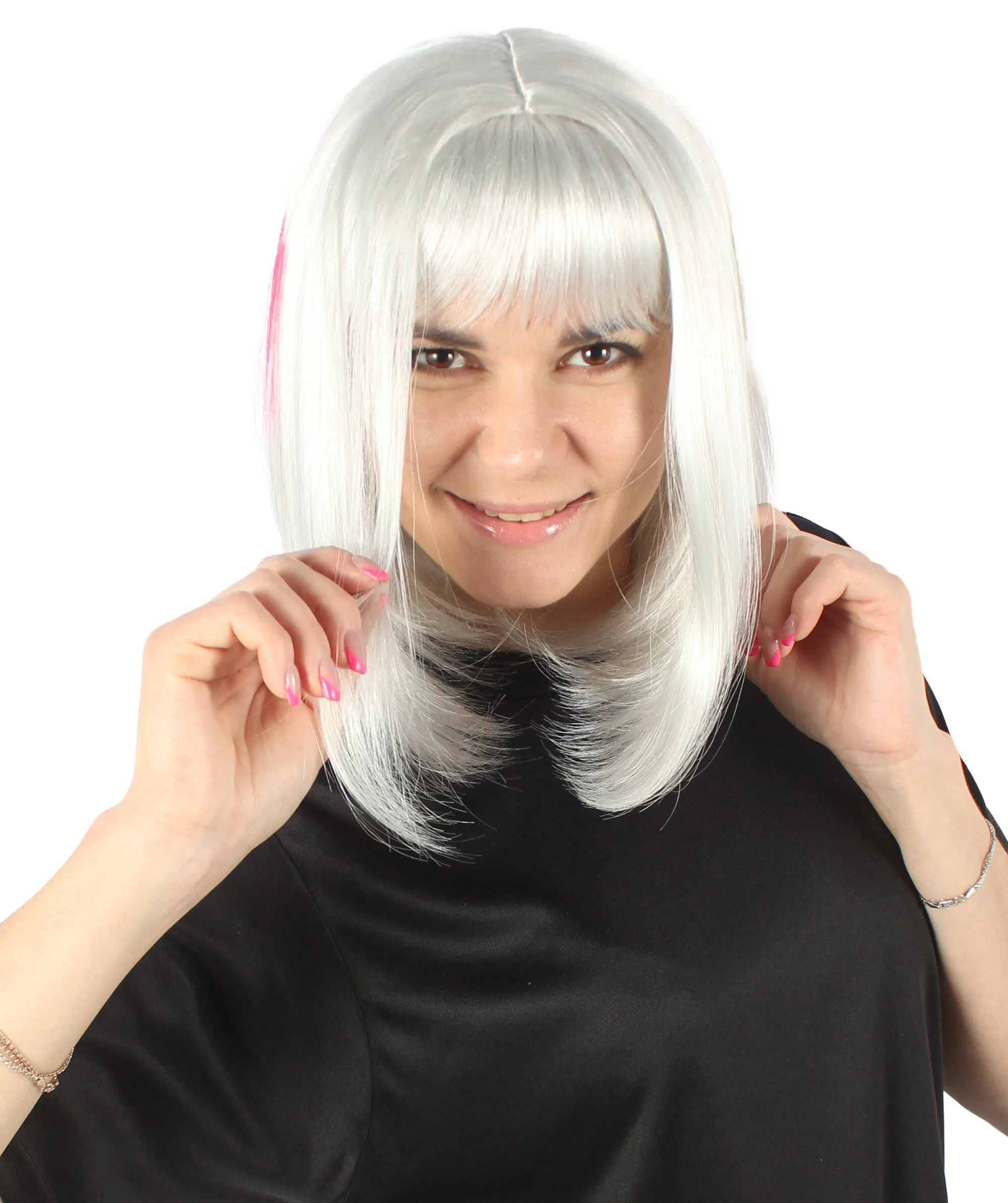 Adult Women’s Flag-themed Medium Length Bob Wig with Bangs for Sporting Events, Multiple Countries Option, Flame-retardant Synthetic Fiber Wigs | HPO