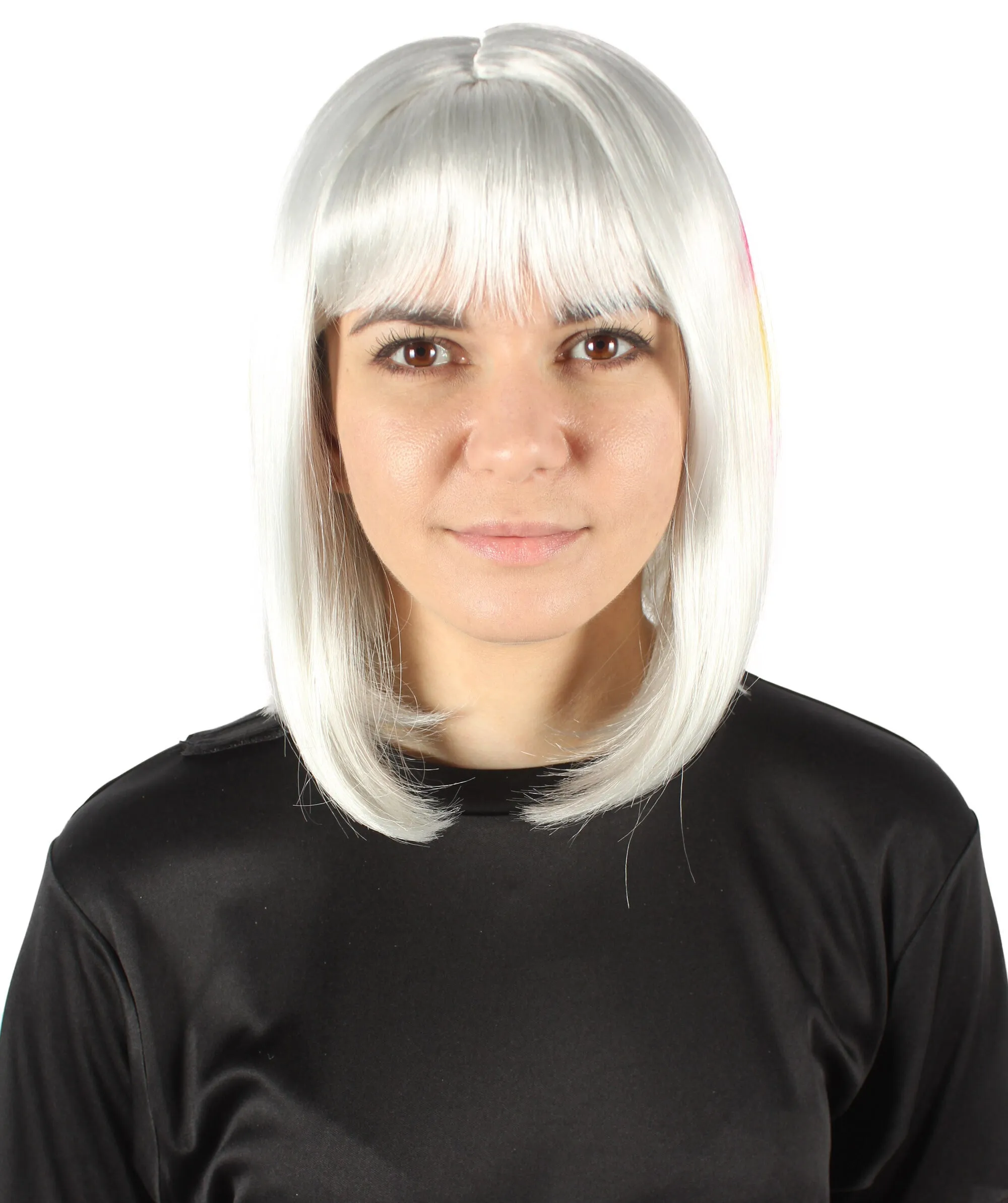 Adult Women’s Flag-themed Medium Length Bob Wig with Bangs for Sporting Events, Multiple Countries Option, Flame-retardant Synthetic Fiber Wigs | HPO