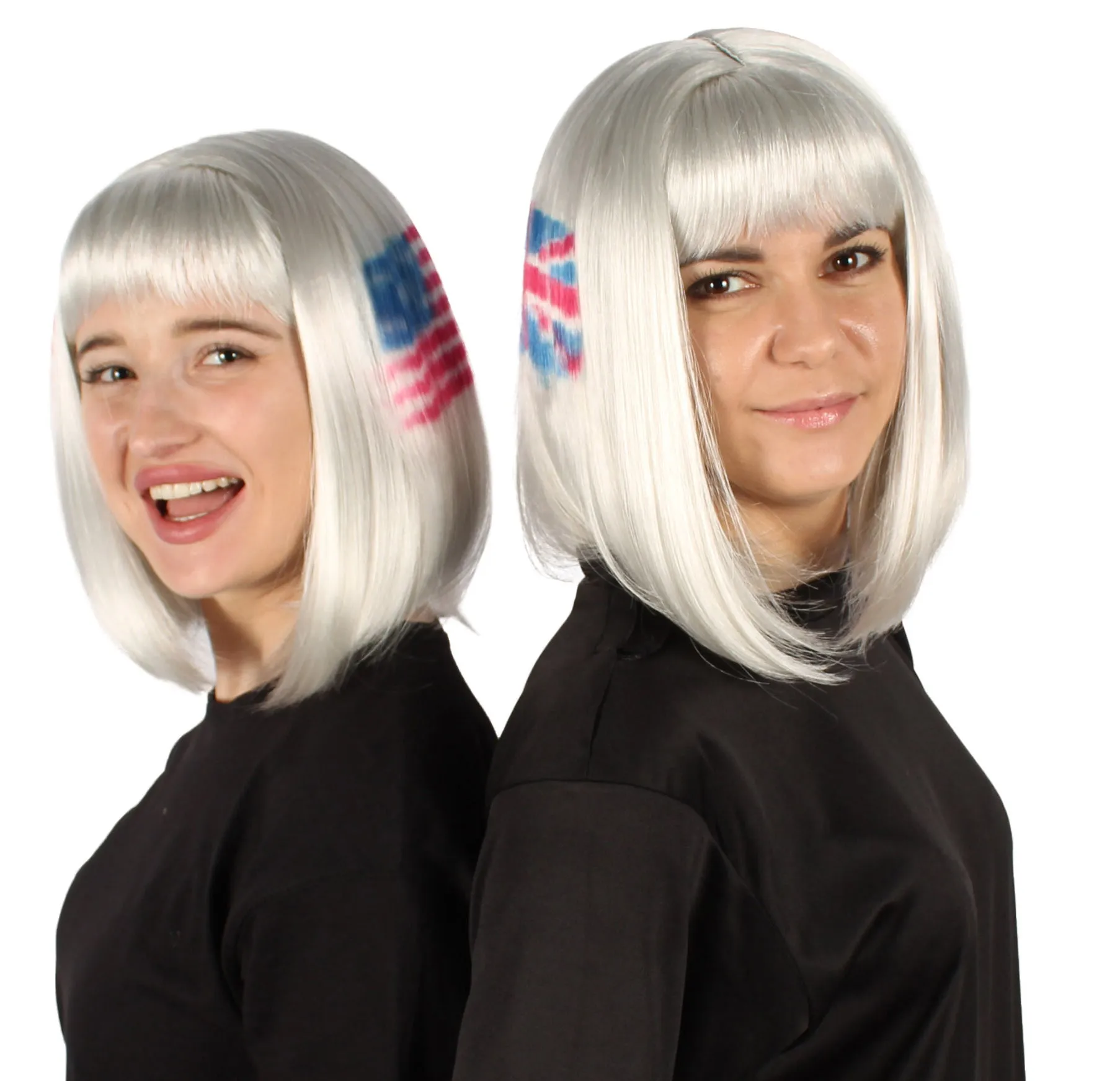 Adult Women’s Flag-themed Medium Length Bob Wig with Bangs for Sporting Events, Multiple Countries Option, Flame-retardant Synthetic Fiber Wigs | HPO