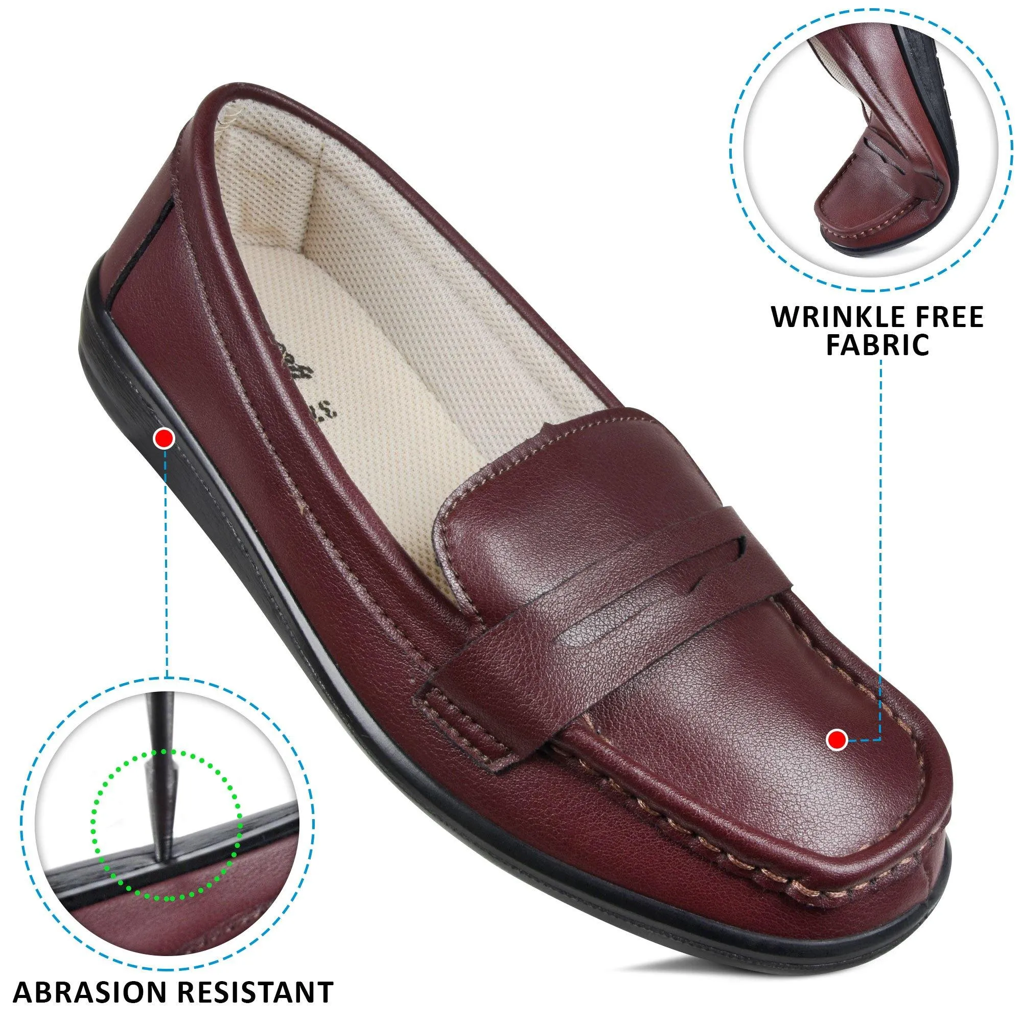 Aerosoft - Walkish CL0813 Classic Fashion Square Toe Flat Walking Womens Loafers And Slip Ons