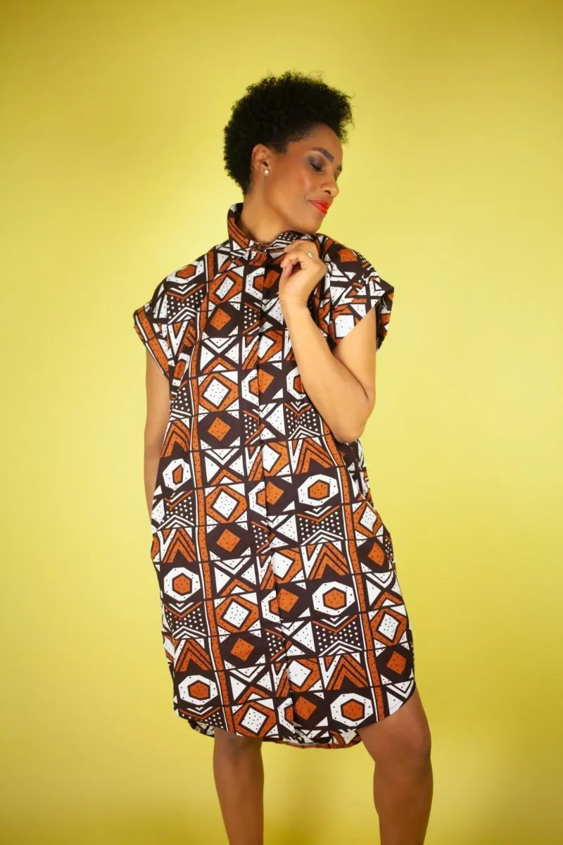 African Dress In Earthy Mud Cloth