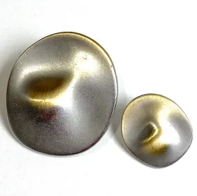 Amoeba Flying Saucer Button, Sleek Silver-Gold 7/8" or 1-1/2"