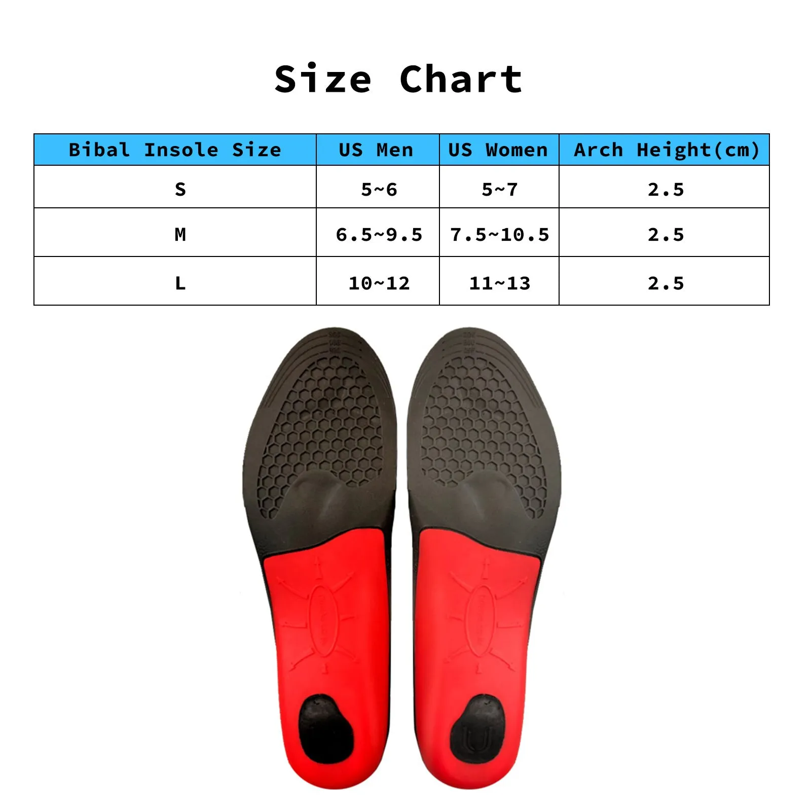 Arch Support Insoles, Shock Absorption, 4X Pair, Bibal