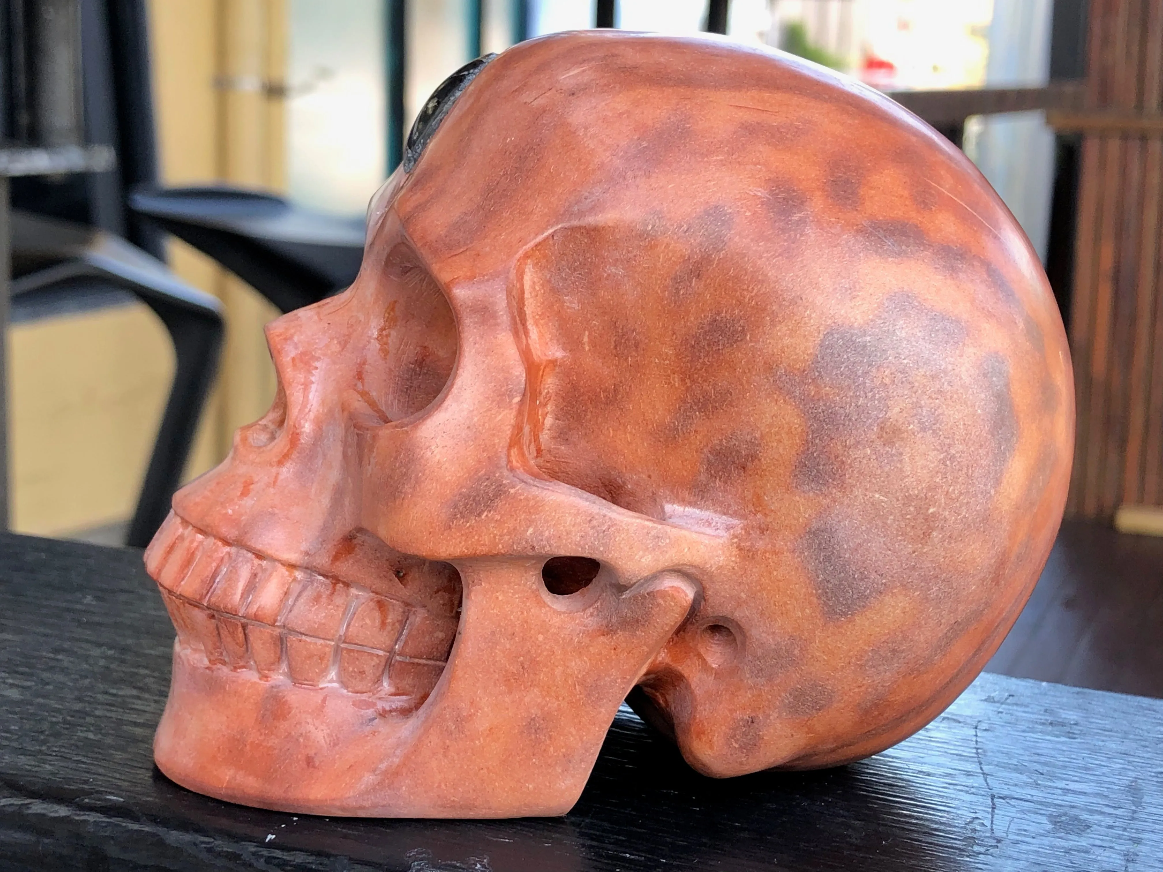 Australian Print Stone Skull with Labradorite Third Eye Feature [1k1062]