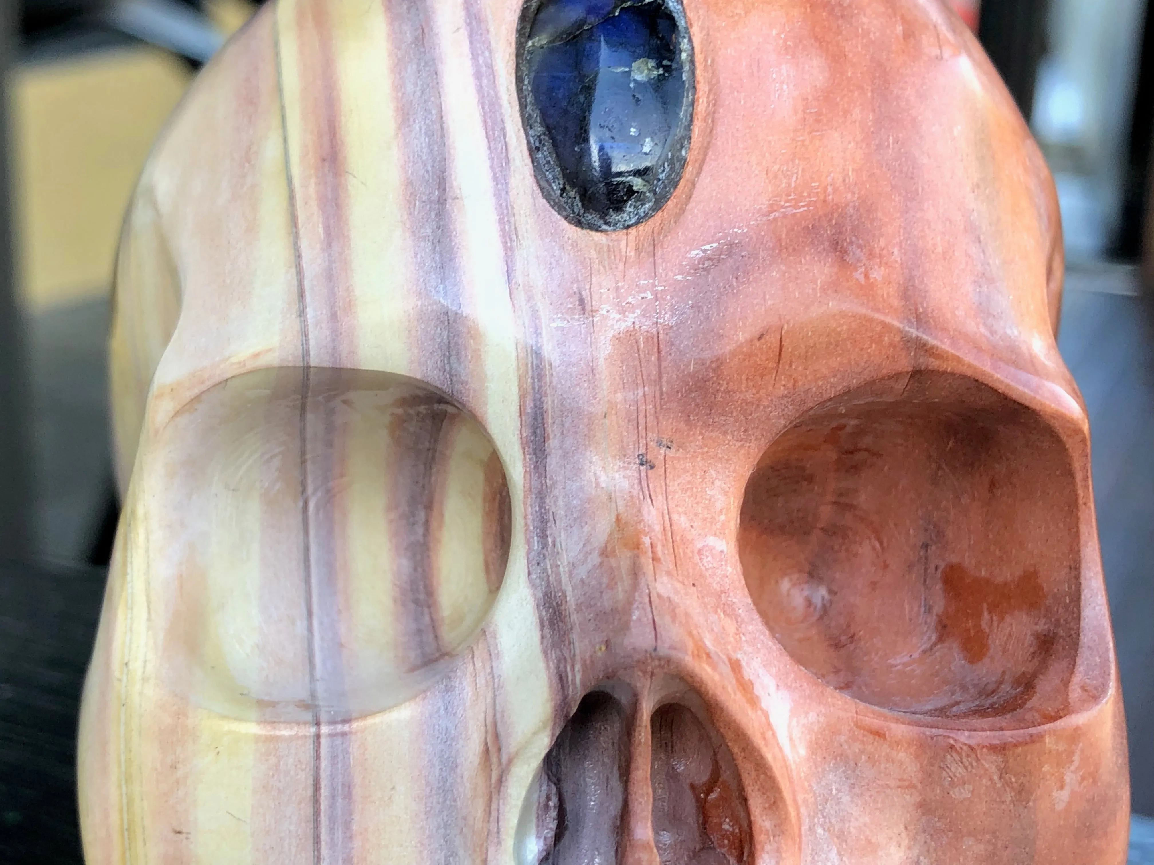 Australian Print Stone Skull with Labradorite Third Eye Feature [1k1062]