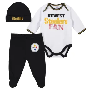 Baby Boys Pittsburgh Steelers 3-Piece Bodysuit, Pant and Cap Set