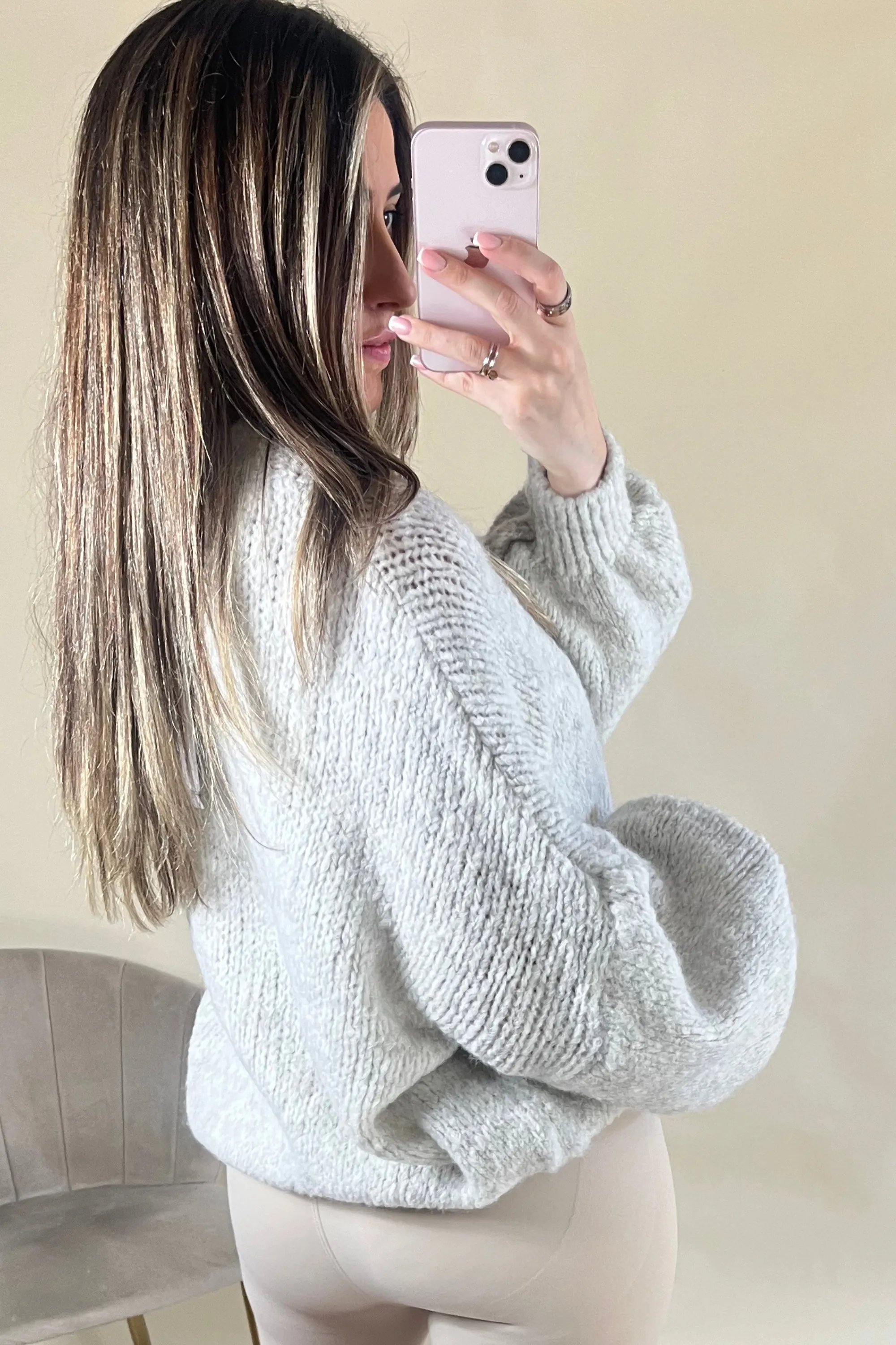 Beige oversized cosy round neck jumper