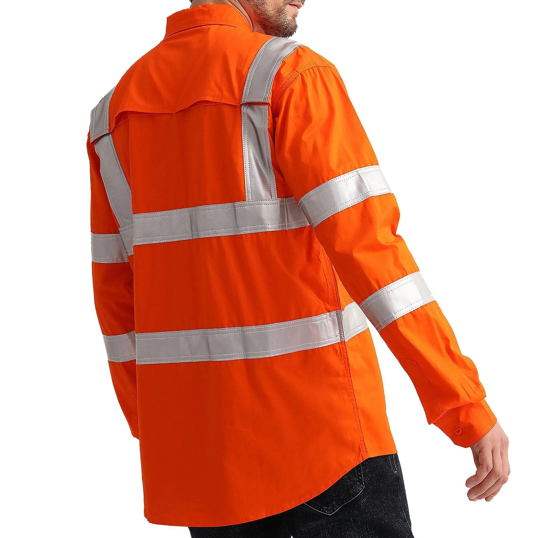 Big Bee Hi-Vis Shirts Orange H Pattern Reflective, VIC Rail Shirt