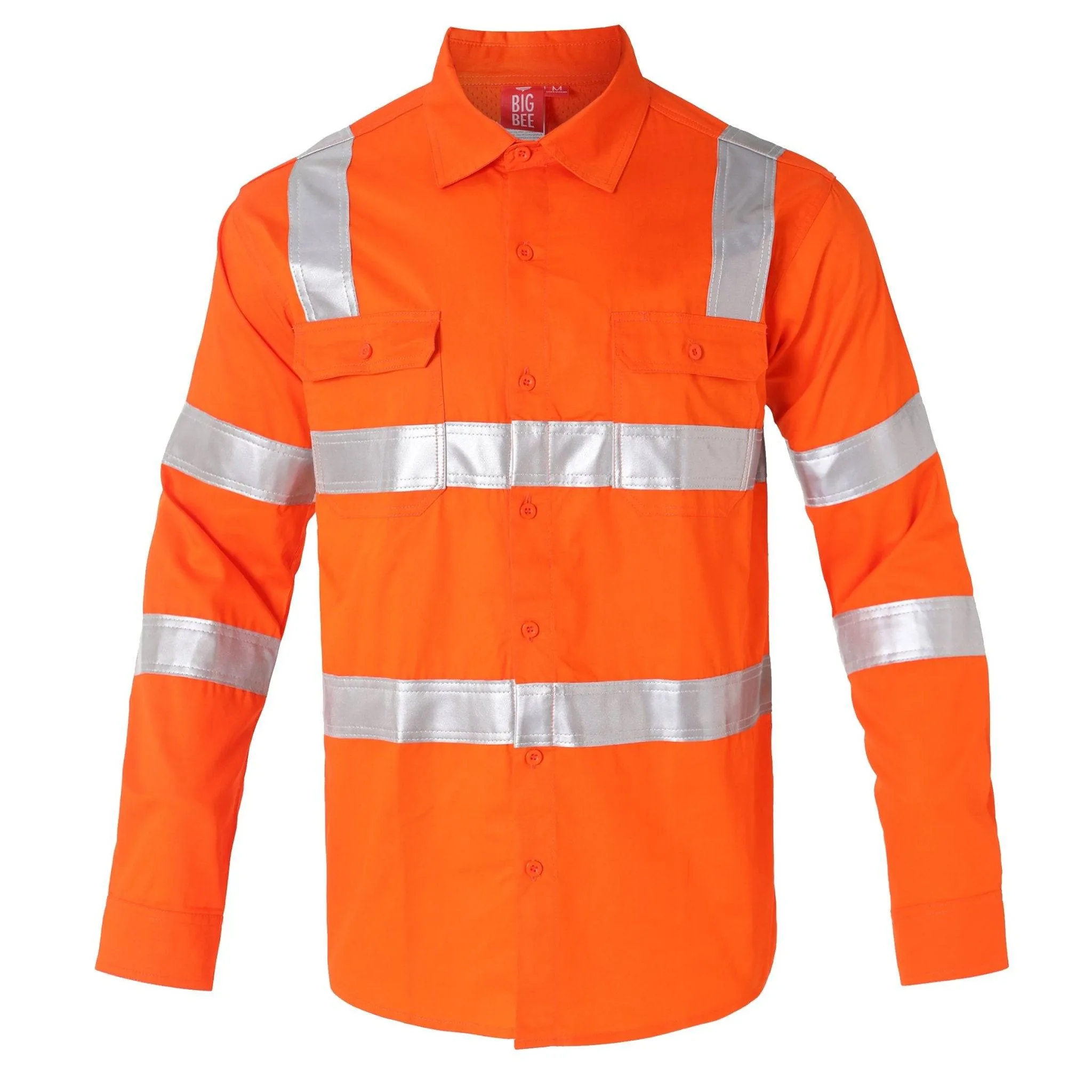 Big Bee Hi-Vis Shirts Orange H Pattern Reflective, VIC Rail Shirt